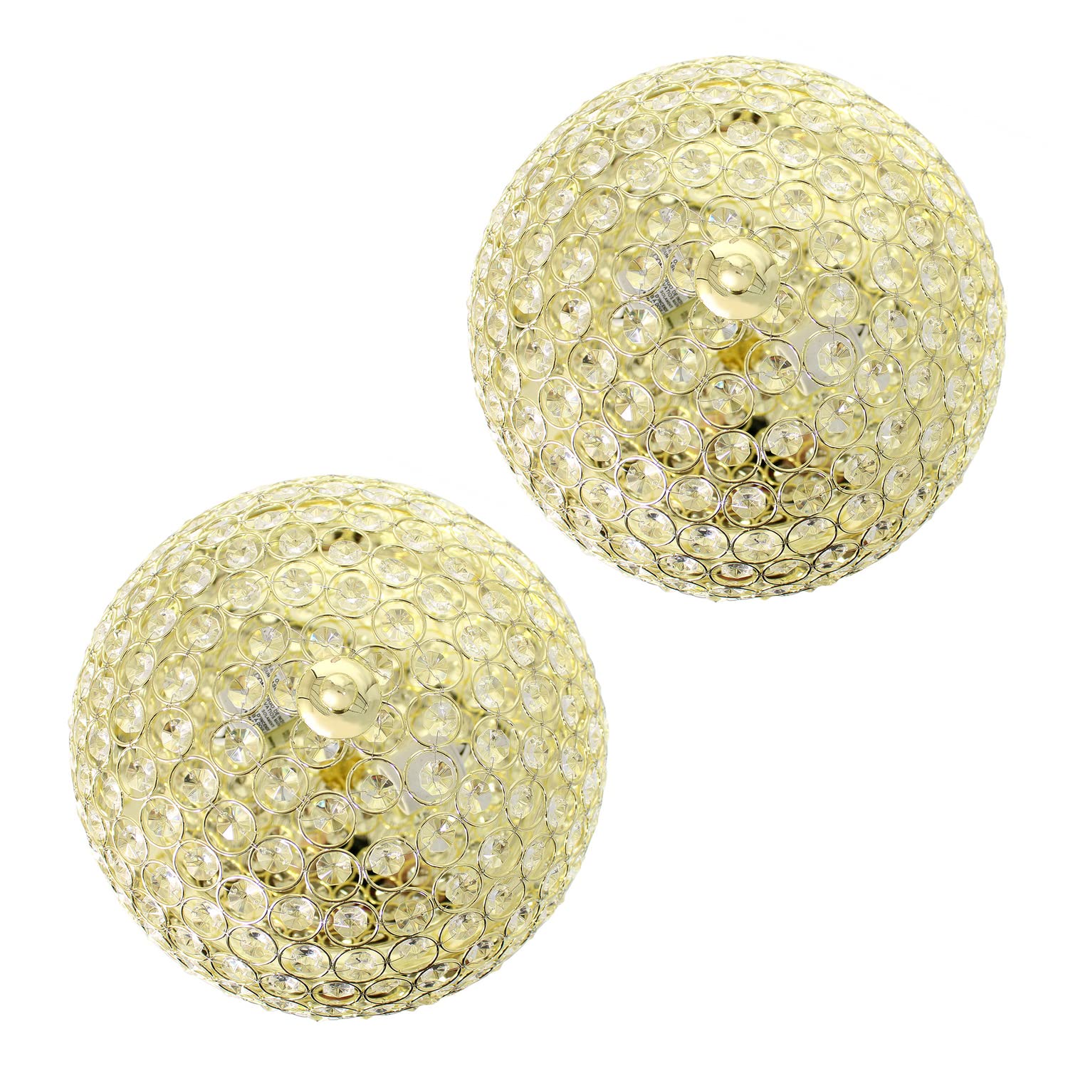 LALIA HOME Crystal Glam 2-Light Ceiling Flush Mount 2 Pack, Gold, Model LHM-2000-GL-2PK