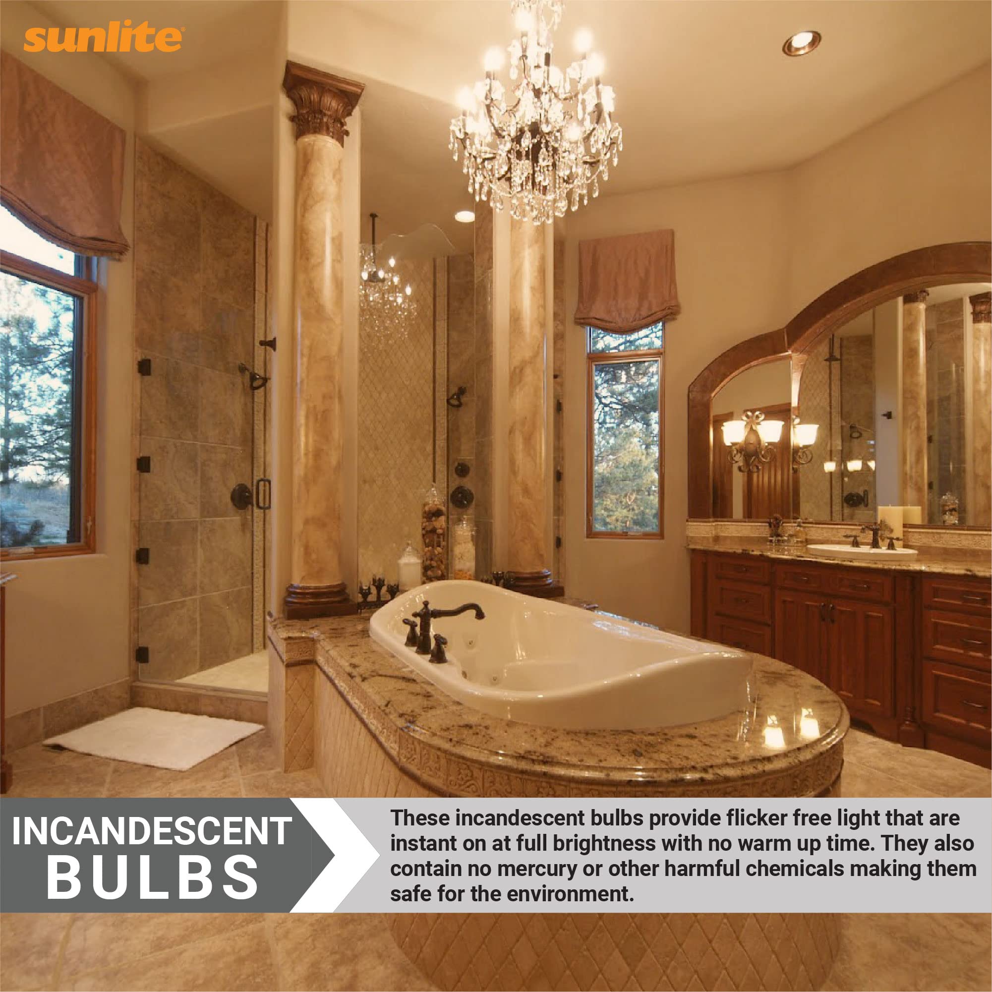 Sunlite 40342 Incandescent Petite Flame Tip Chandelier Light Bulb, 7 Watts, Candelabra Base (E12), Dimmable, For Chandeliers, Sc