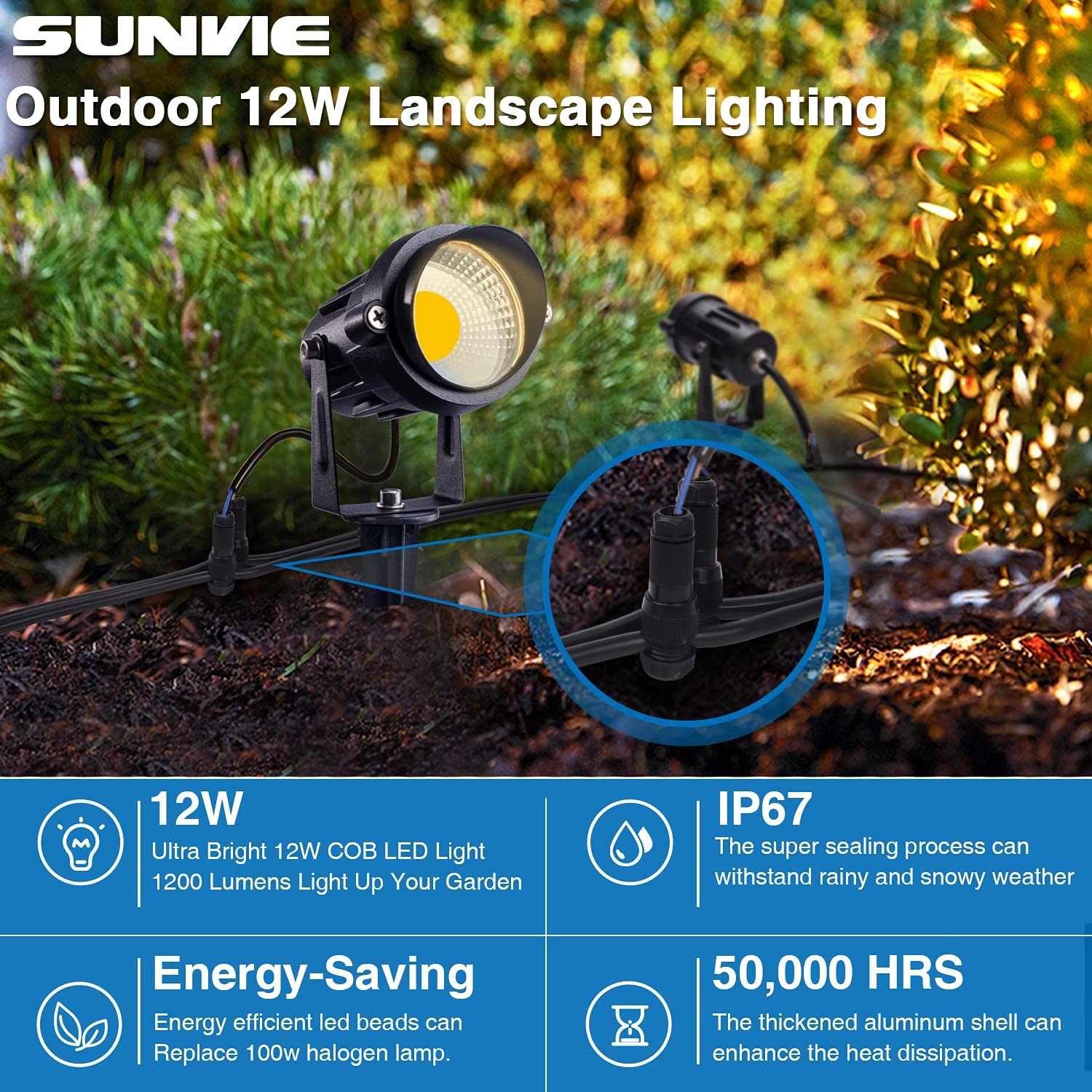 Sunvie 24 Pack Low Voltage Led Landscape Lights, Ip65 Waterproof Spotlight For Yard & Garden
