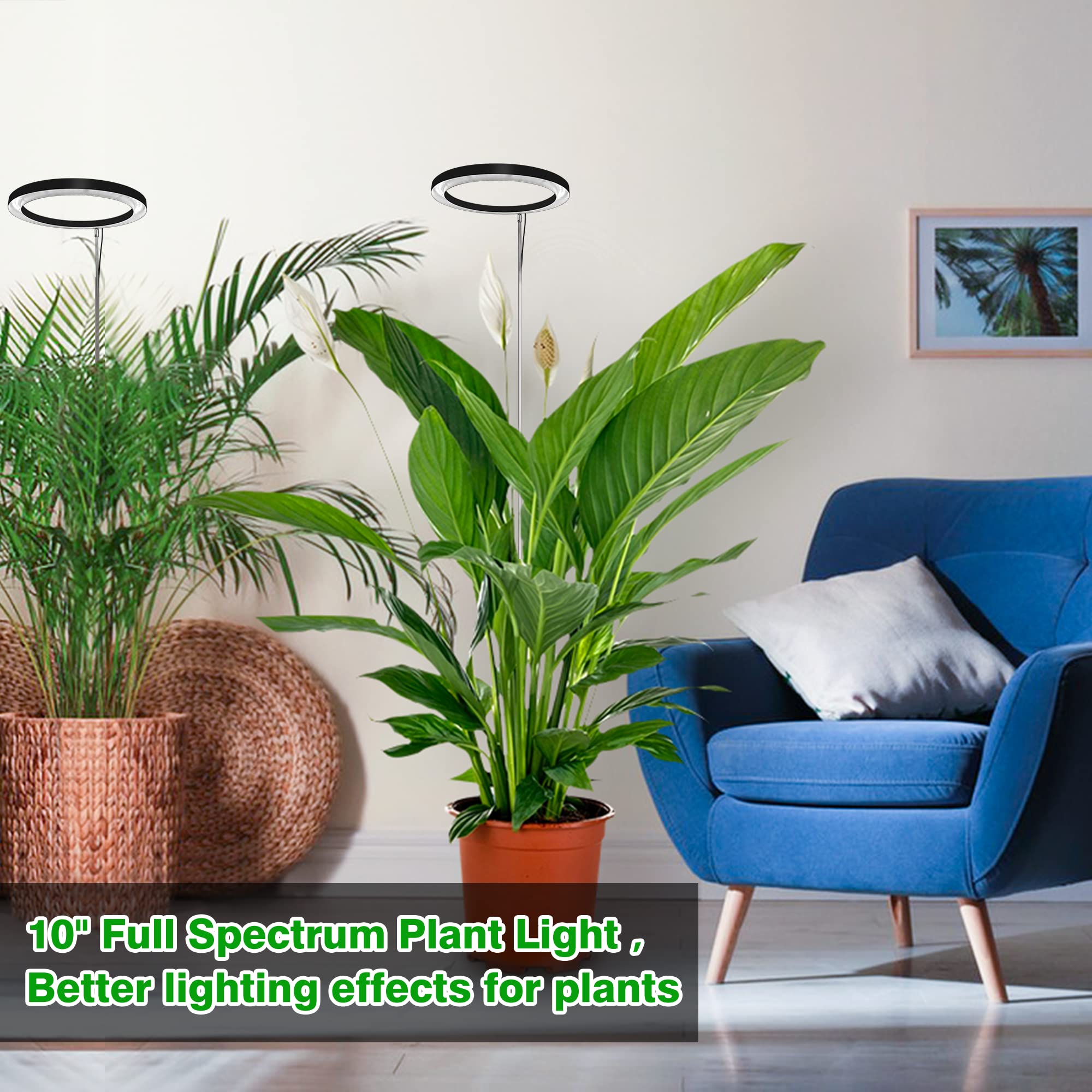 10&quot; Grow Lights For Indoor Plants Full Spectrum, Indoor Plant Light For Indoor Growing With 160Leds,Height Adjustable Led Grow Light For Large Plant, Auto On/Off Timer 3/9/12H, 9 Dimmable Brightness