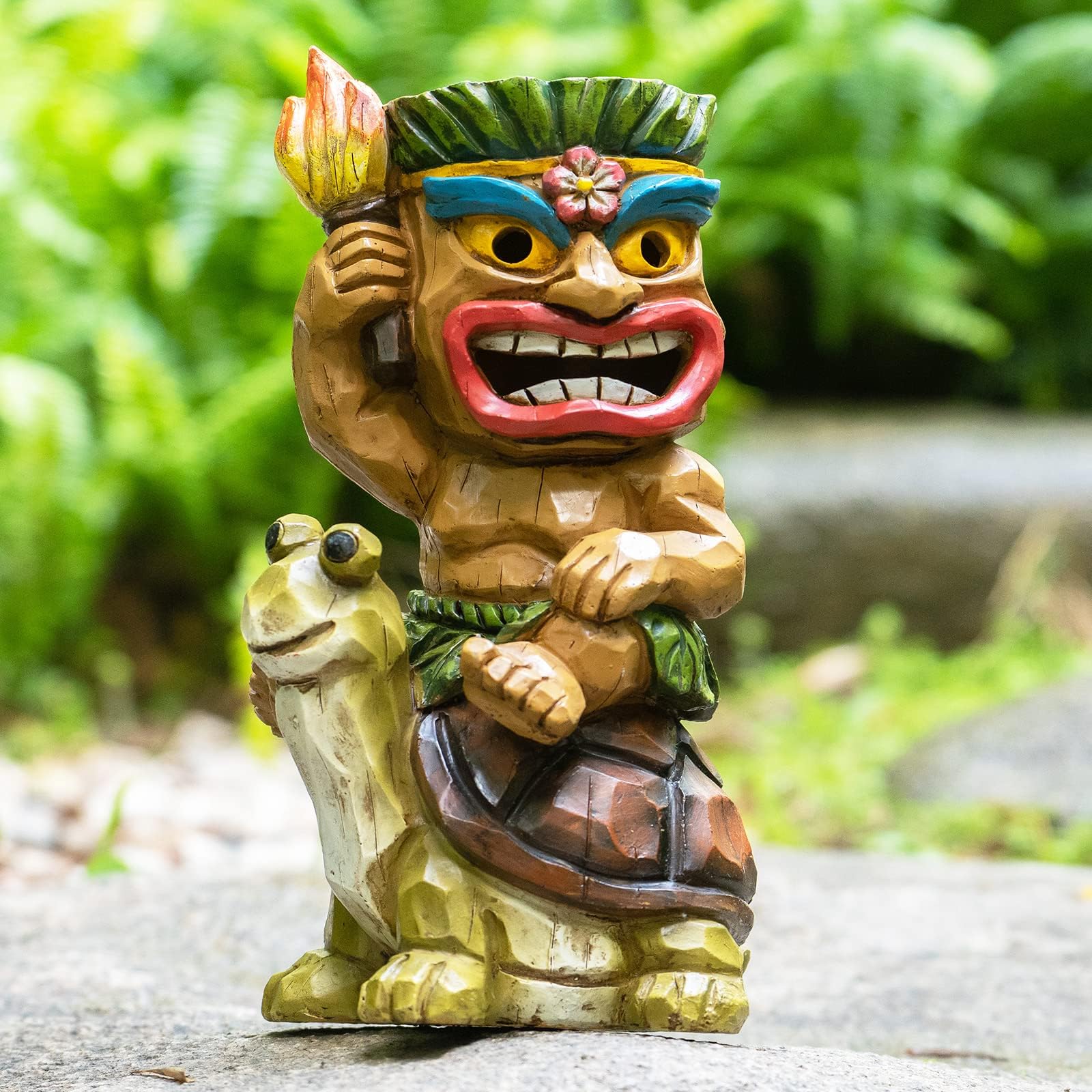 EPTUEGA Tiki Statue - Solar Turtle Decor, Resin, Tiki Riding Turtle, Outdoor Decoration for Patio, Balcony, Yard