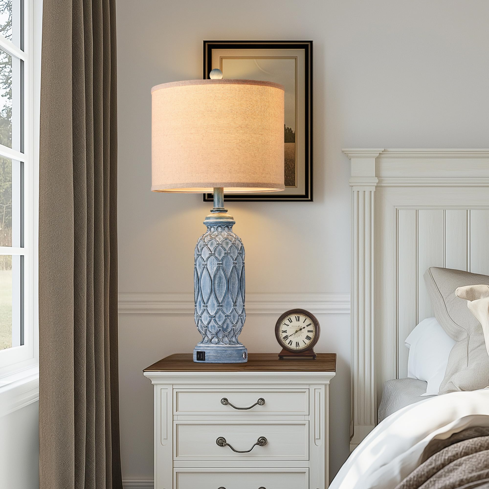 Ireliare 28'' Living Room Lamps Set Of 2, Farmhouse Lamps For Bedroom With Usb A+C Charging Ports, Touch Lamps For Nightstand, 2