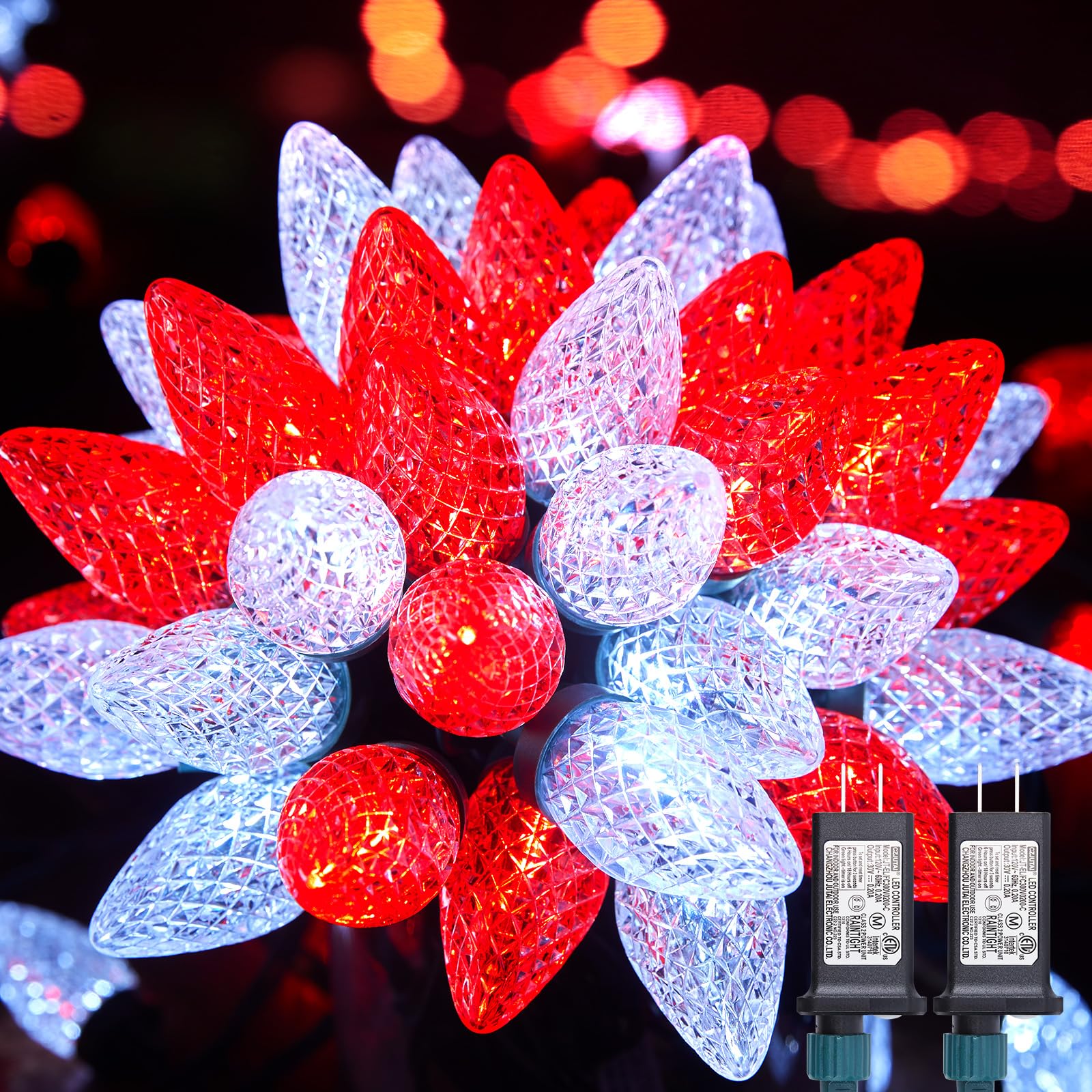 Brightown C9 Christmas Lights 200 LED String Lights 162 FT Waterproof Green Wire Red and White