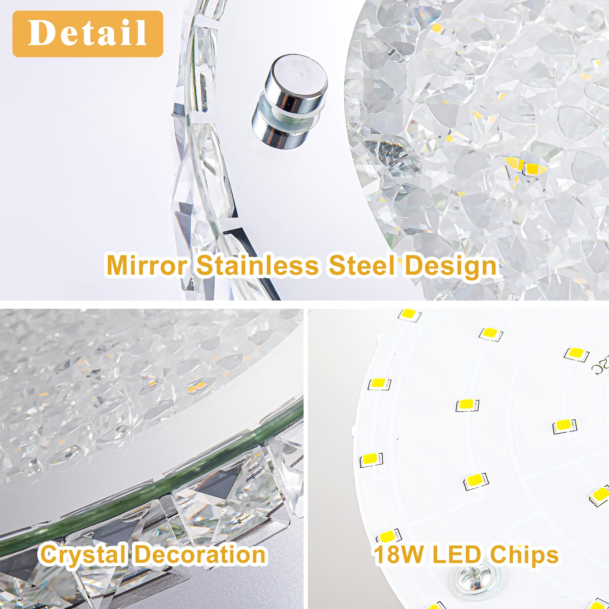 Lzawvm Crystal Ceiling Light Fixture Flush Mount Super Bright Round Ceiling Mounted Light 4000K Dimmalbe For Living Room Bathroo