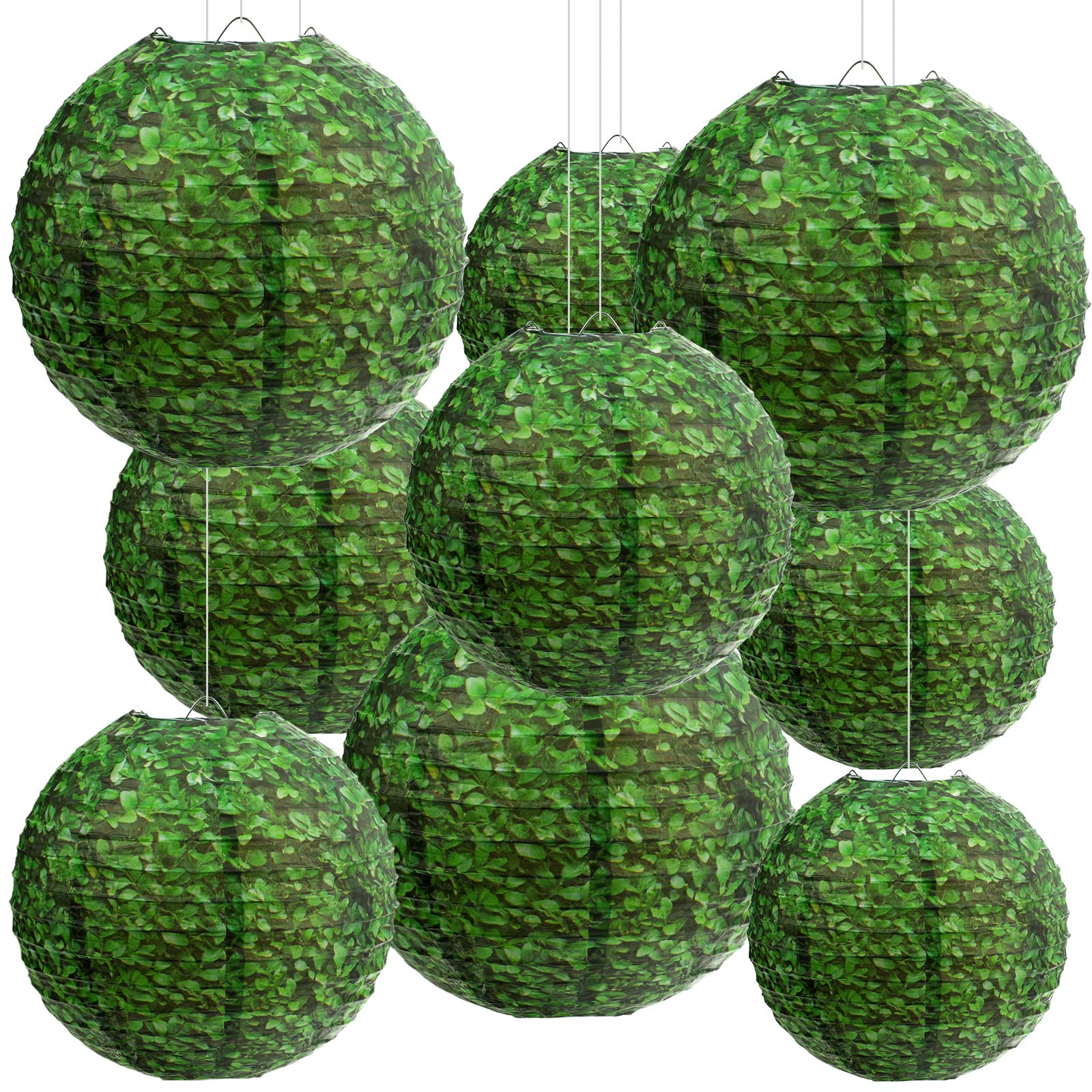 ROCEEI Green Paper Lanterns - 9 Pcs Back to School Decorations, 8-12 Inches, Round Hanging Party Supplies