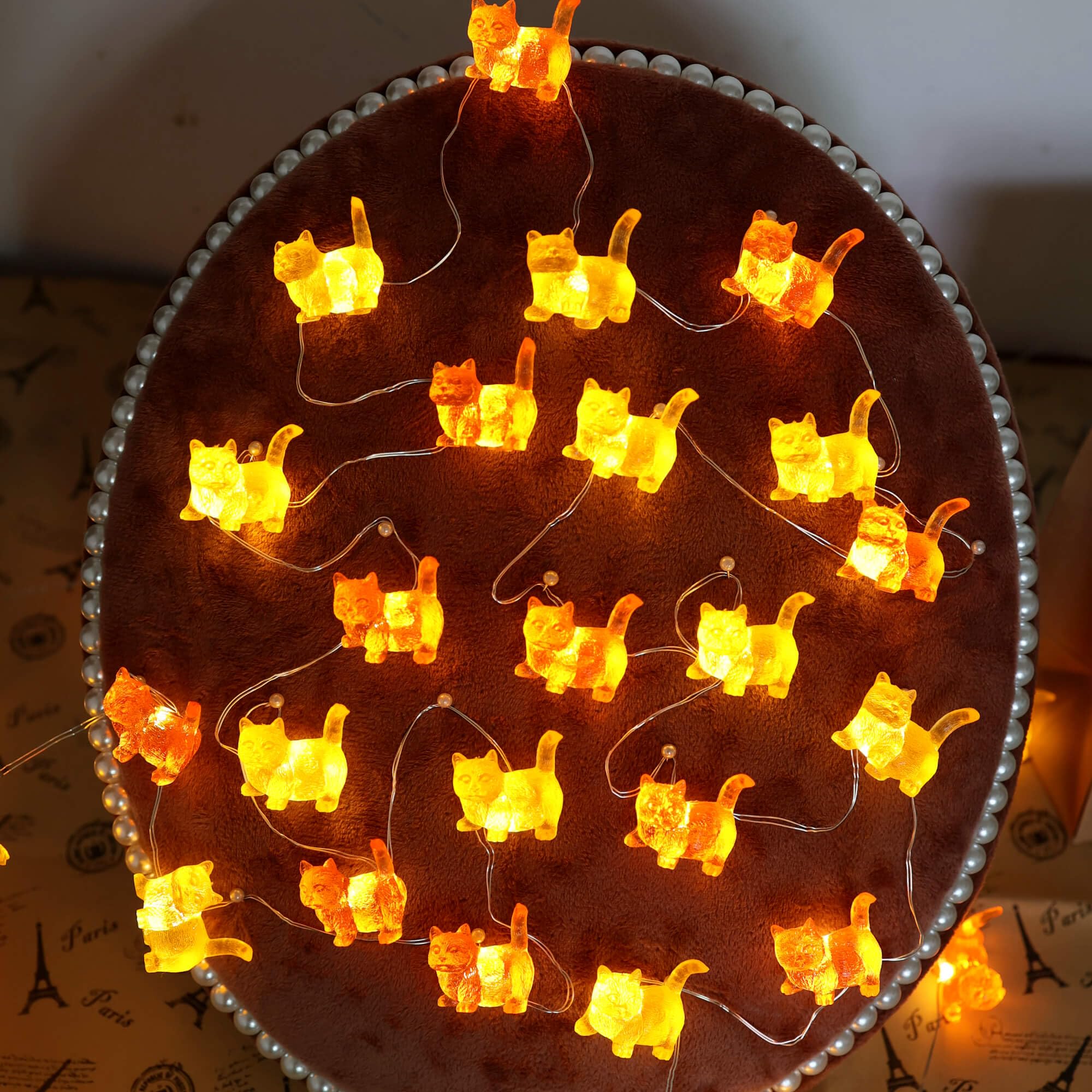 enlaceray Solar Cat String Lights - 40LED Waterproof Fairy Lights for Garden & Patio - Brown - Model DO-solar-2023-LR