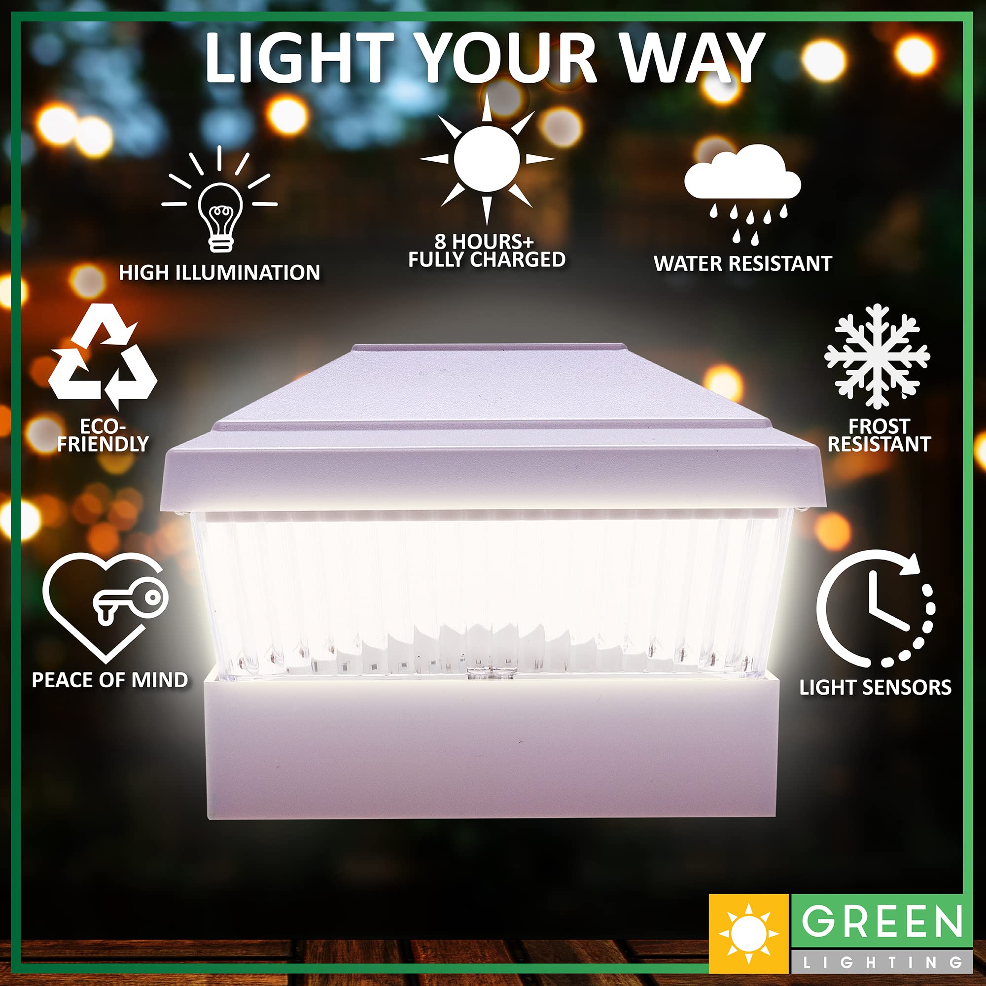 GreenLighting Solar Post Cap Lights, Waterproof, Bright LED, 12 Pack, White Classic, Fits 5x5 PVC/Vinyl, Model TN-1222578