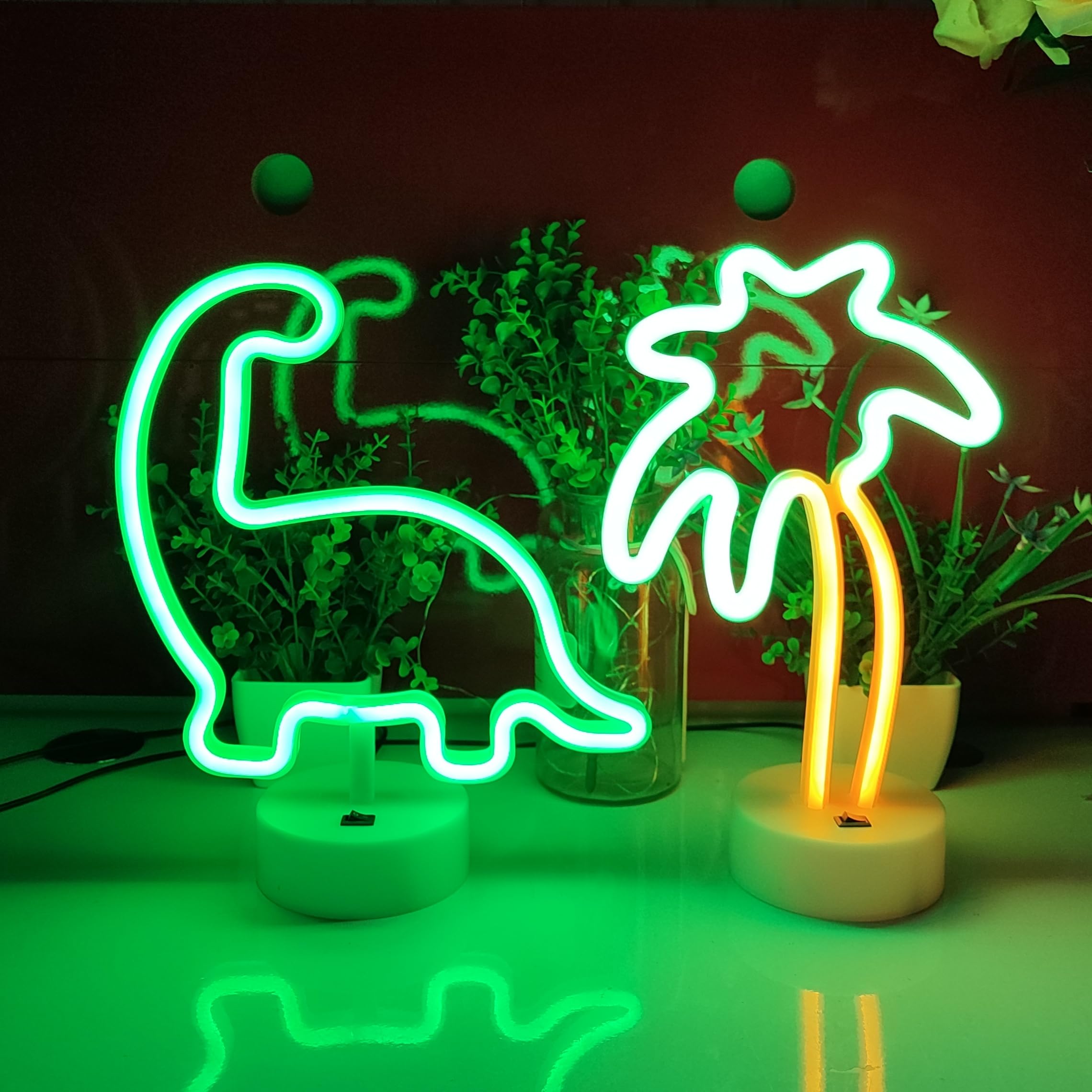 JYWJ Neon Dinosaur Sign - USB/3-AA Battery Powered LED Light, Green, Flexible Tube, Model JY-NEON-001