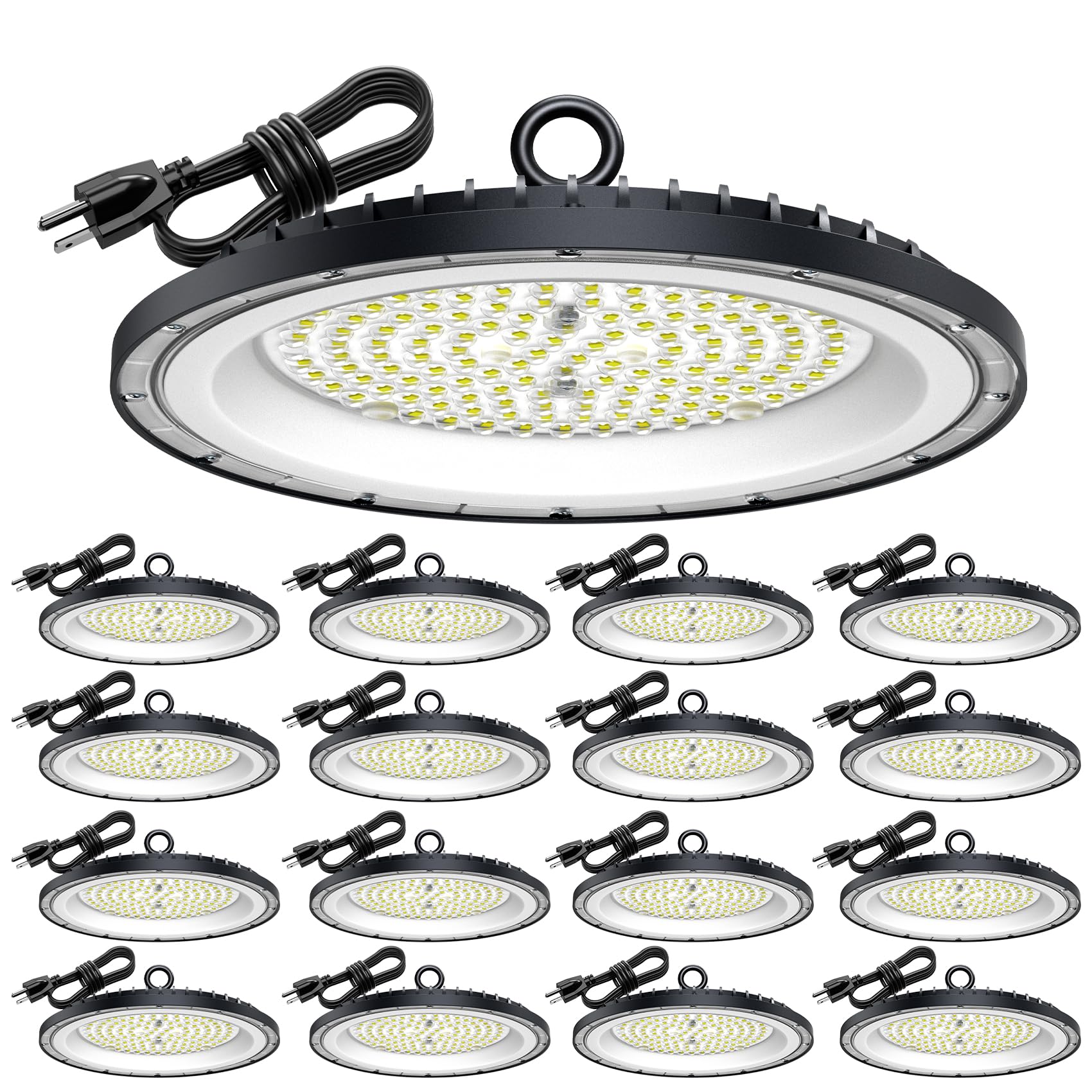 AIKVSXER 16 Pack 300W LED Shop Lights, 45000LM 6000K Daylight UFO LED High Bay Light, IP65 Waterproof Commercial Bay Lighting wi