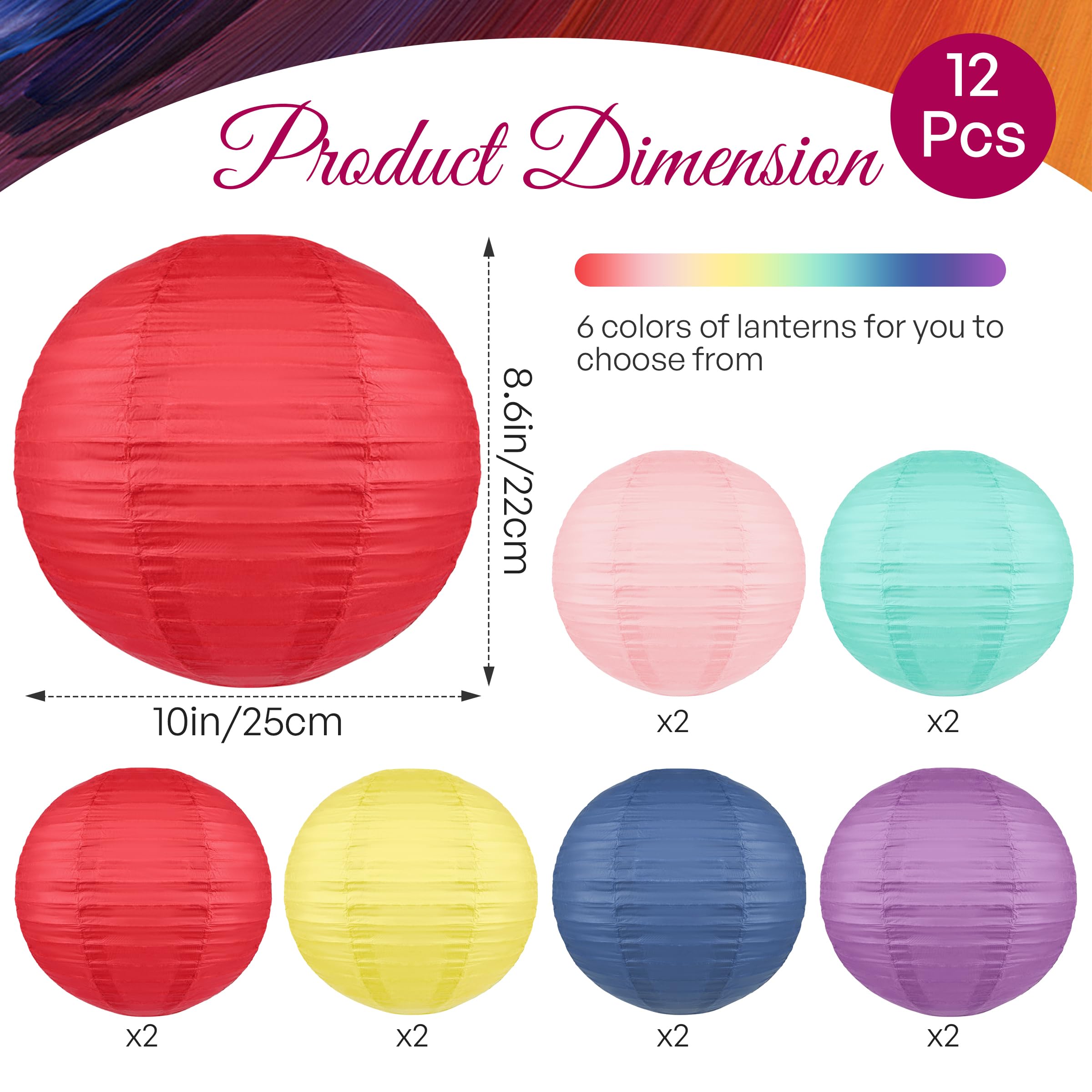 12Pcs Boho Rainbow Hanging Paper Lanterns, Colorful Pastel 10    Paper Lanterns For Classroom Ceiling Decor, School, Party, Baby