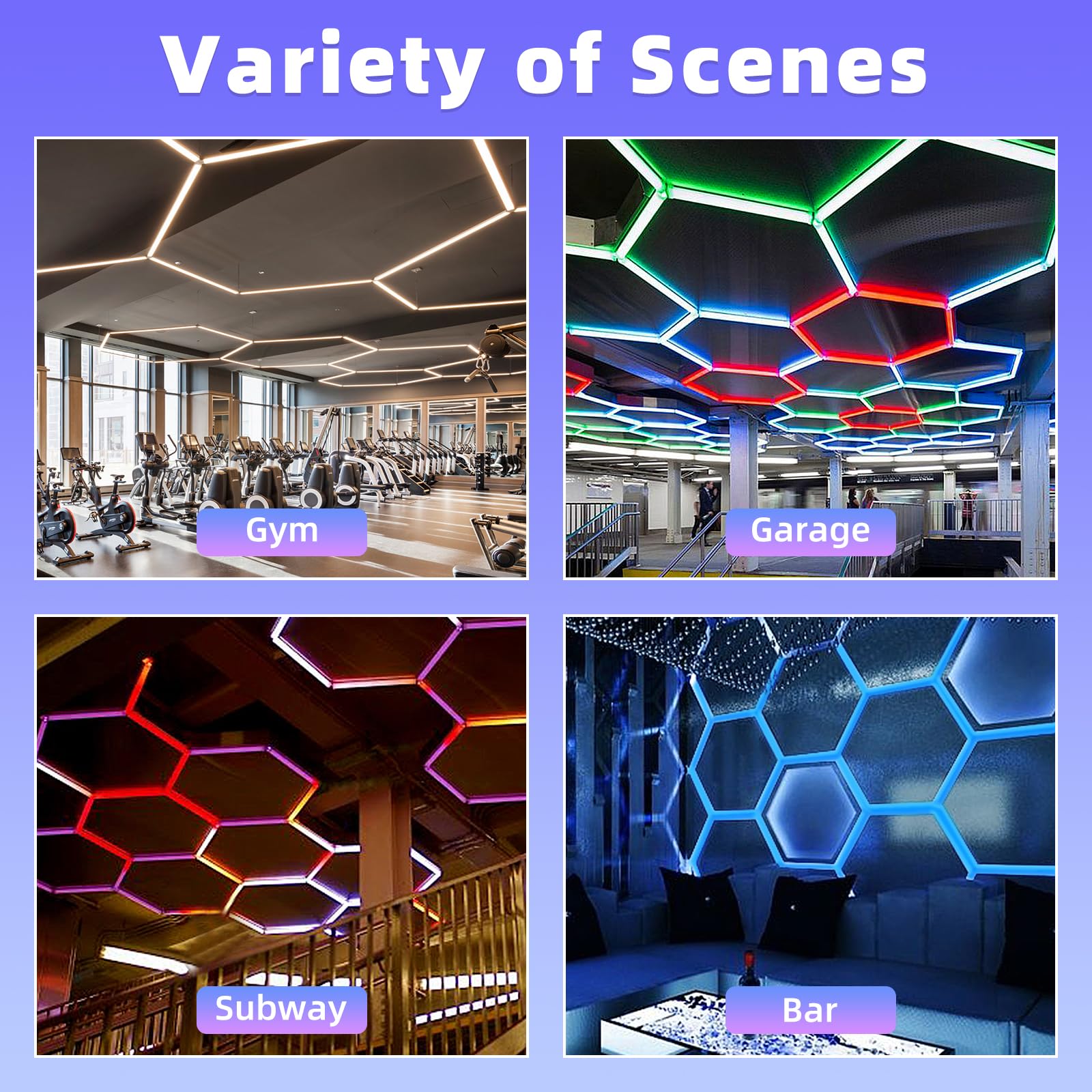 Allyes Hexagon Led Lights - Garage Hexagon Rgb Wall Light, 358 Color Modes, Music Modes, For Gym, Gaming, Studios, Party, Bar