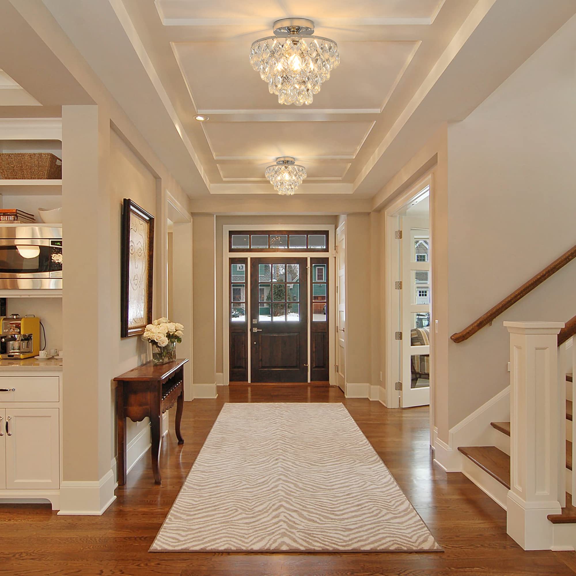 Luupyia Mini Crystal Chandelier - Modern Silver Semi Flush Mount Ceiling Light For Hallway & Bedroom