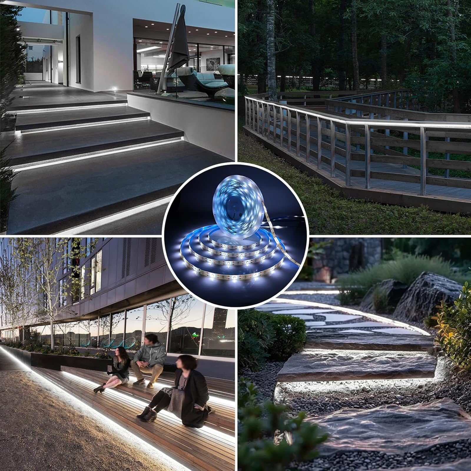 Ousam LED 2 Pack Solar Powered LED Strip Lights, 19.6FT, Waterproof, 180 LEDs, 8 Modes, White, for Outdoor Use