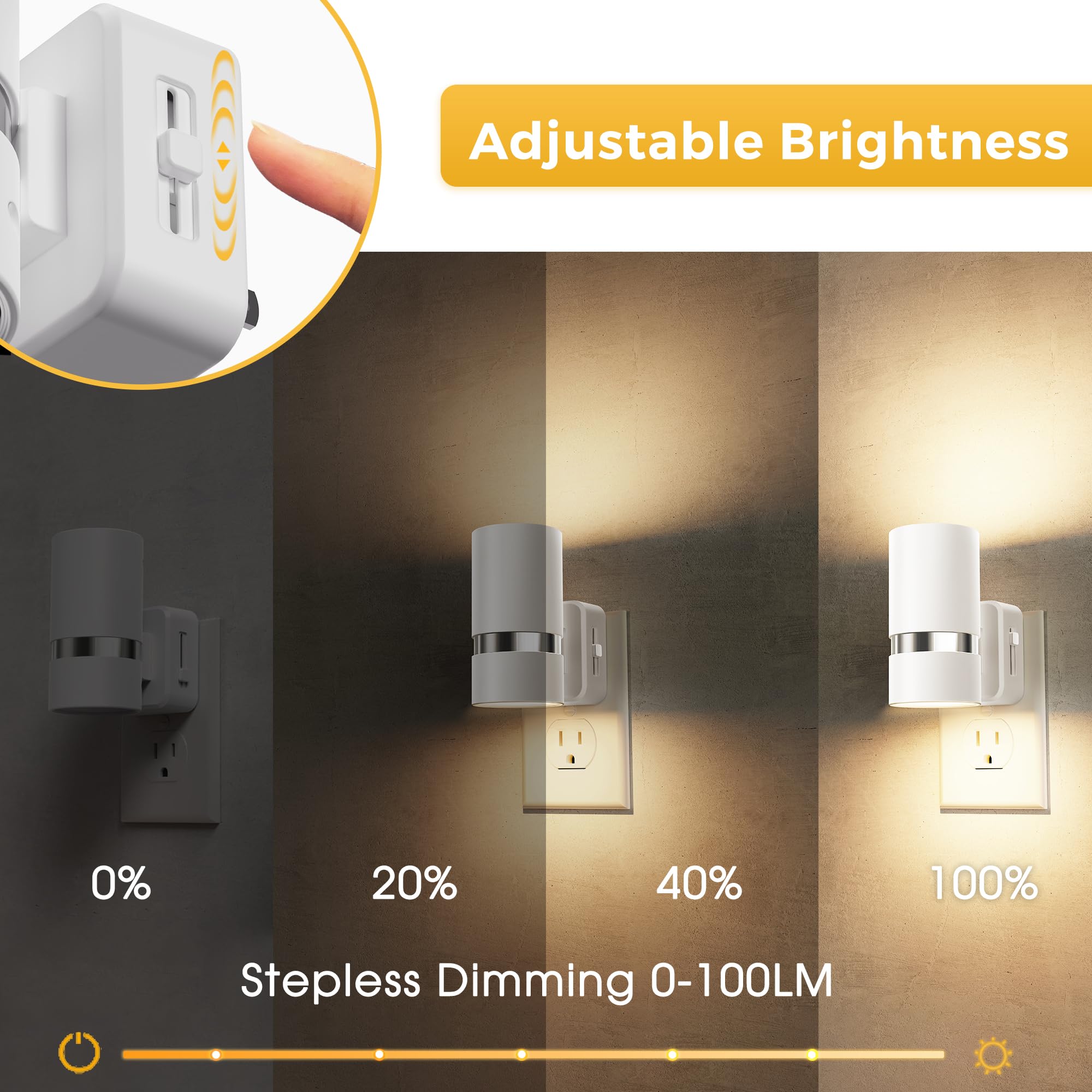 L Lohas Led Night Lights Plug Into Wall, Plug In Night Light With Light Sensor, Dimmable 0-100Lm, Soft White 3000K, Wall Sconce-