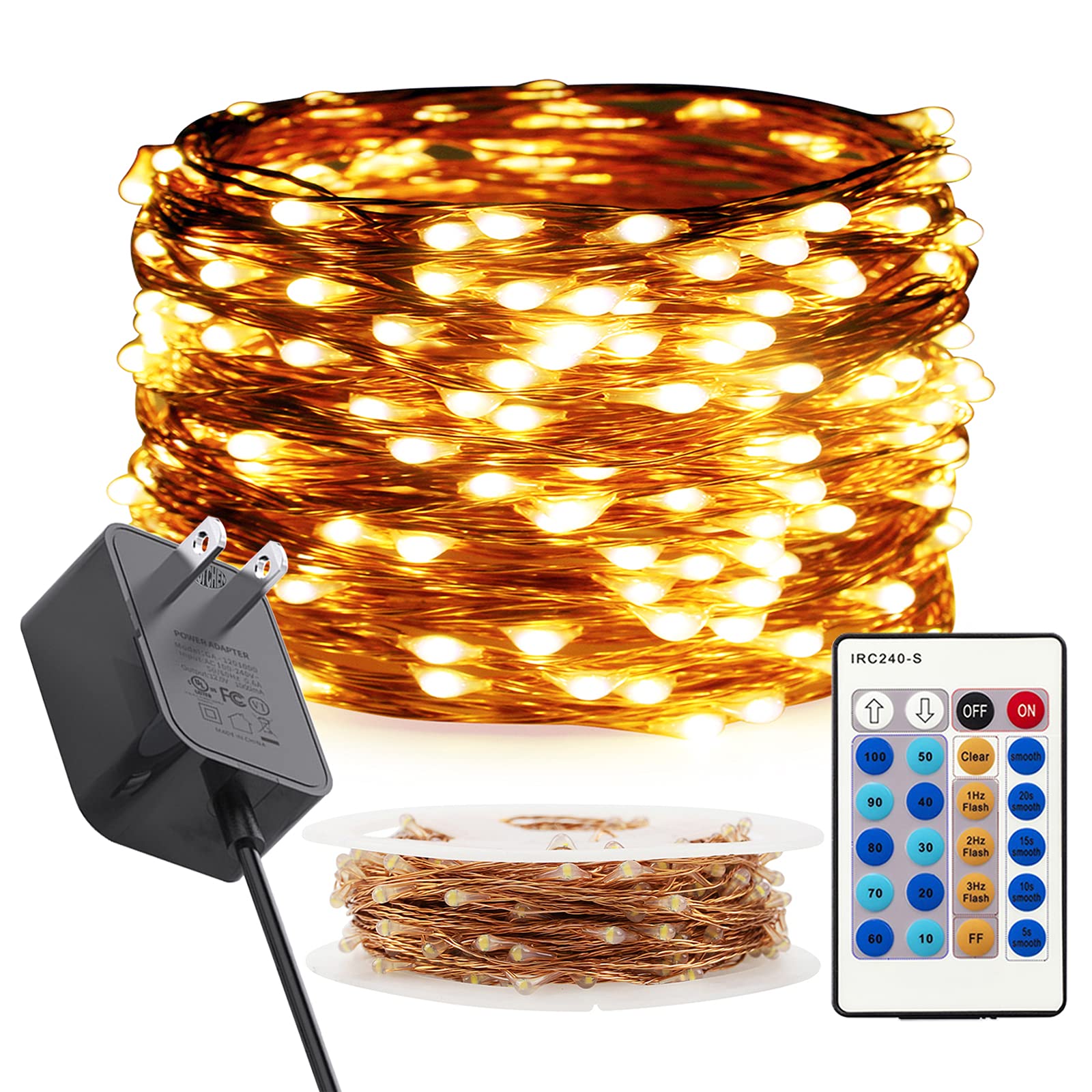 Ruichen 66Ft 200 Led Warm White Twinkle Fairy Lights With Remote - Copper Wire String Lights