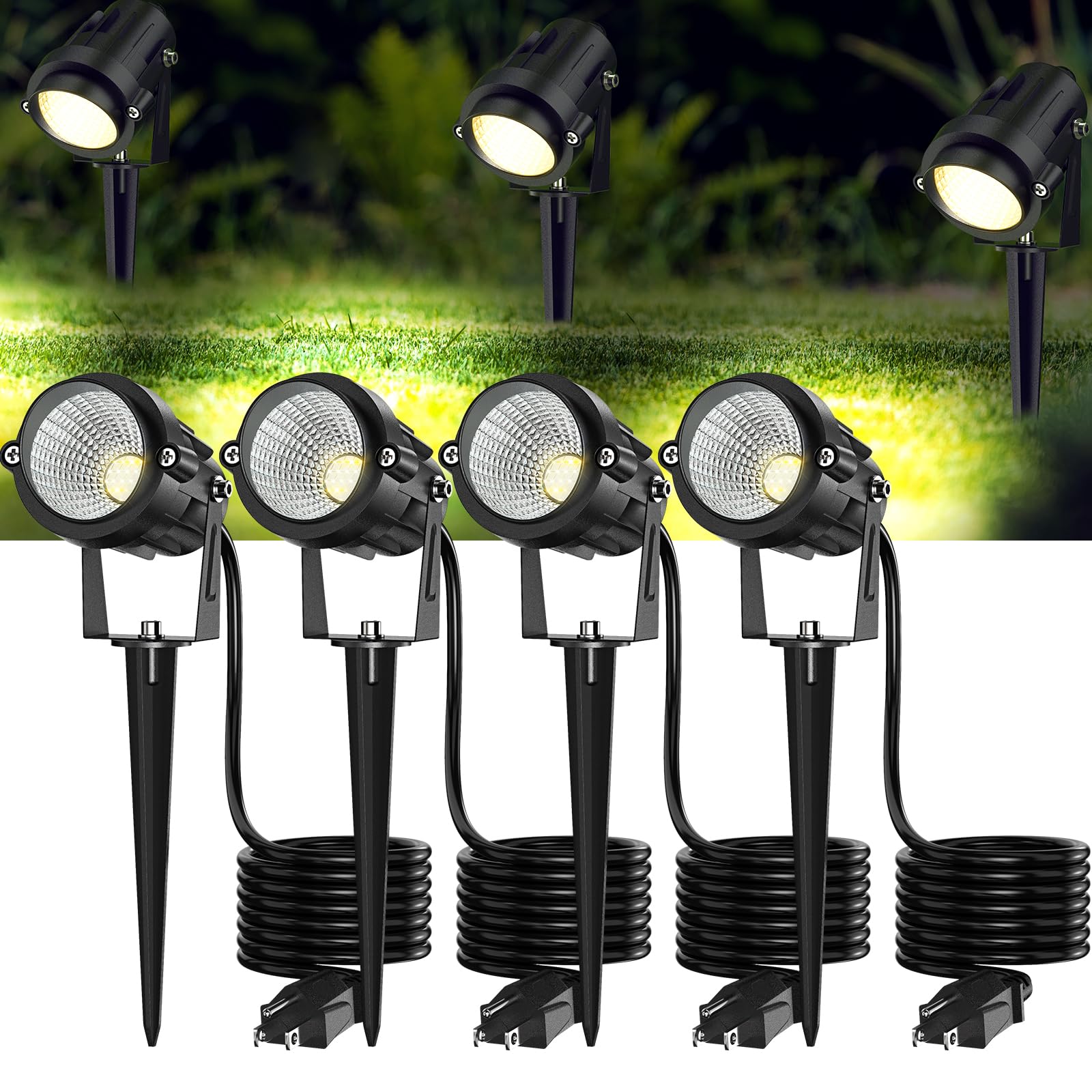 Musuger 1000Lm Warm White Outdoor Spot Lights - Ip66 Waterproof Landscape Lighting, 4 Pack