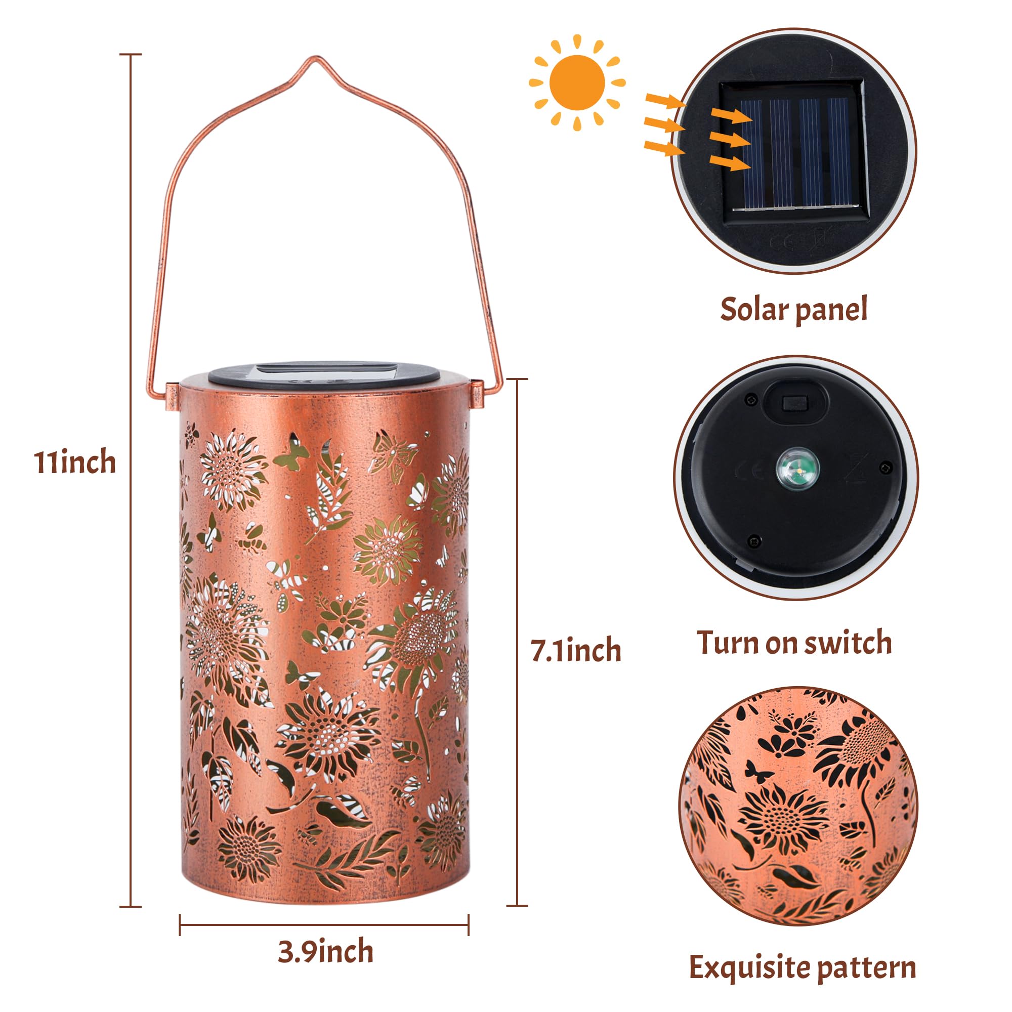 ANYTALK Solar Lanterns 2-Pack, Sunflower Outdoor Hanging Lights, Waterproof Iron Decor for Yard, Patio, Garden - Deco&Dot Model