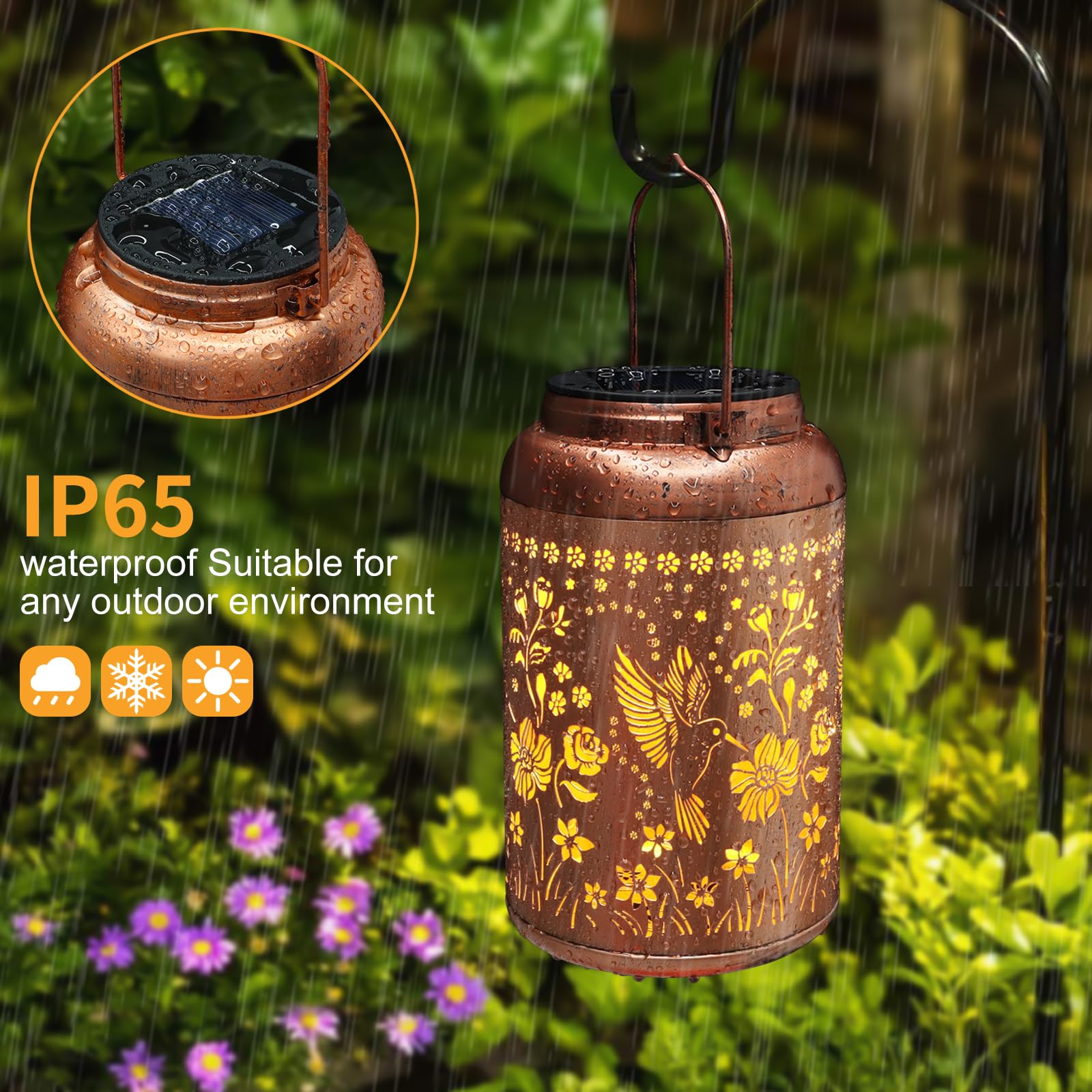 Solar Lanterns Outdoor Waterproof Hummingbird Garden Decor Christmas Gifts For Women Mom Grandma Hanging Solar Lights Metal Solar Decoration Outside For Yard, Patio,Backyard,Porch