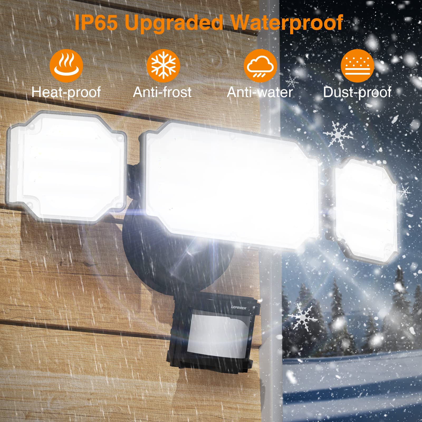 Lepower 4500Lm Motion Sensor Outdoor Lights, 45W Led Security Lights, Ip65 Waterproof, 5000K Flood Lights Outdoor With 3 Head Mo
