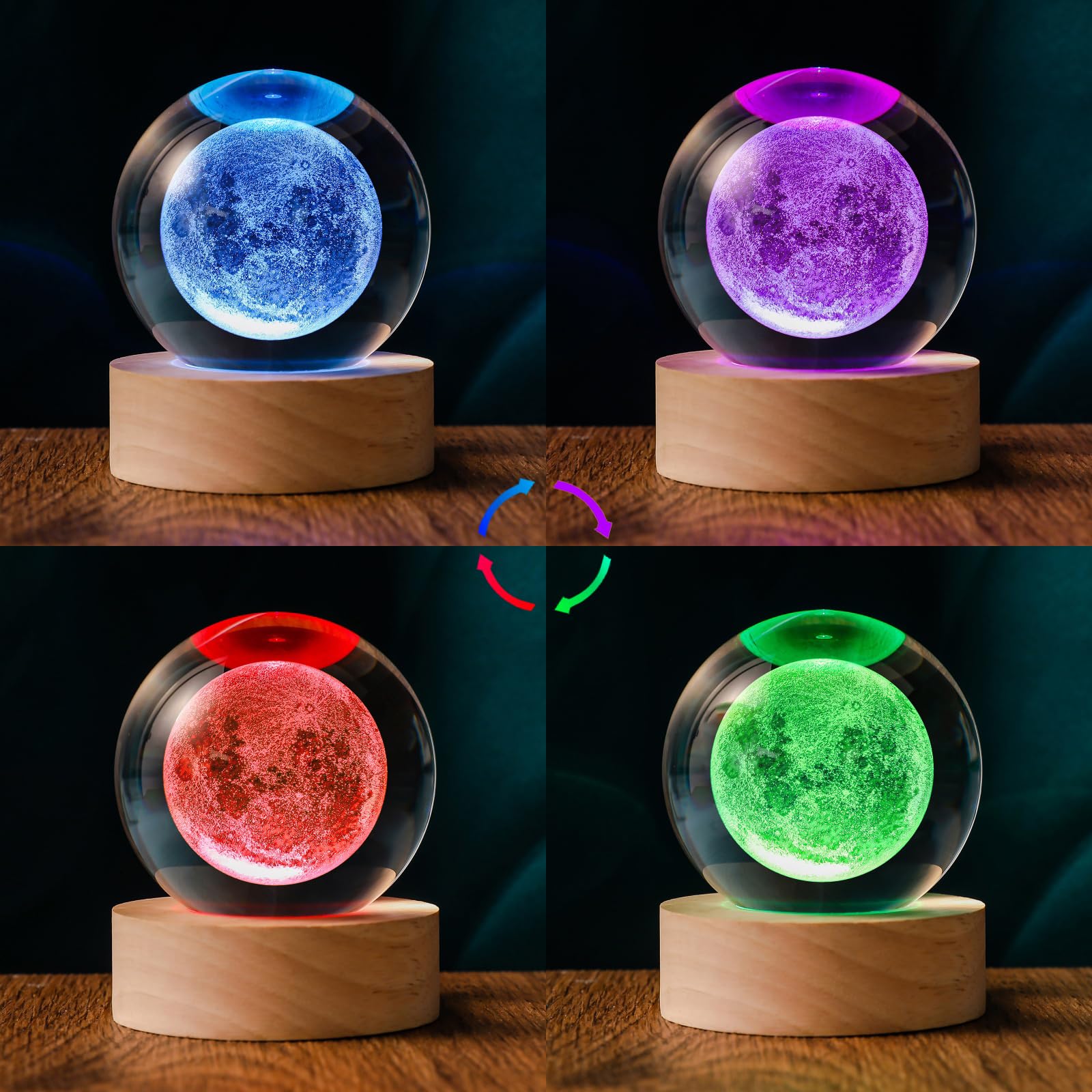 Qianruna 3D Moon 60Mm Crystal Ball Astronomy Universe Gifts 3D Moon Model Led Lamp Globe Night Light Physics Gifts For Kids Men Women Him Her Dad Science Teacher