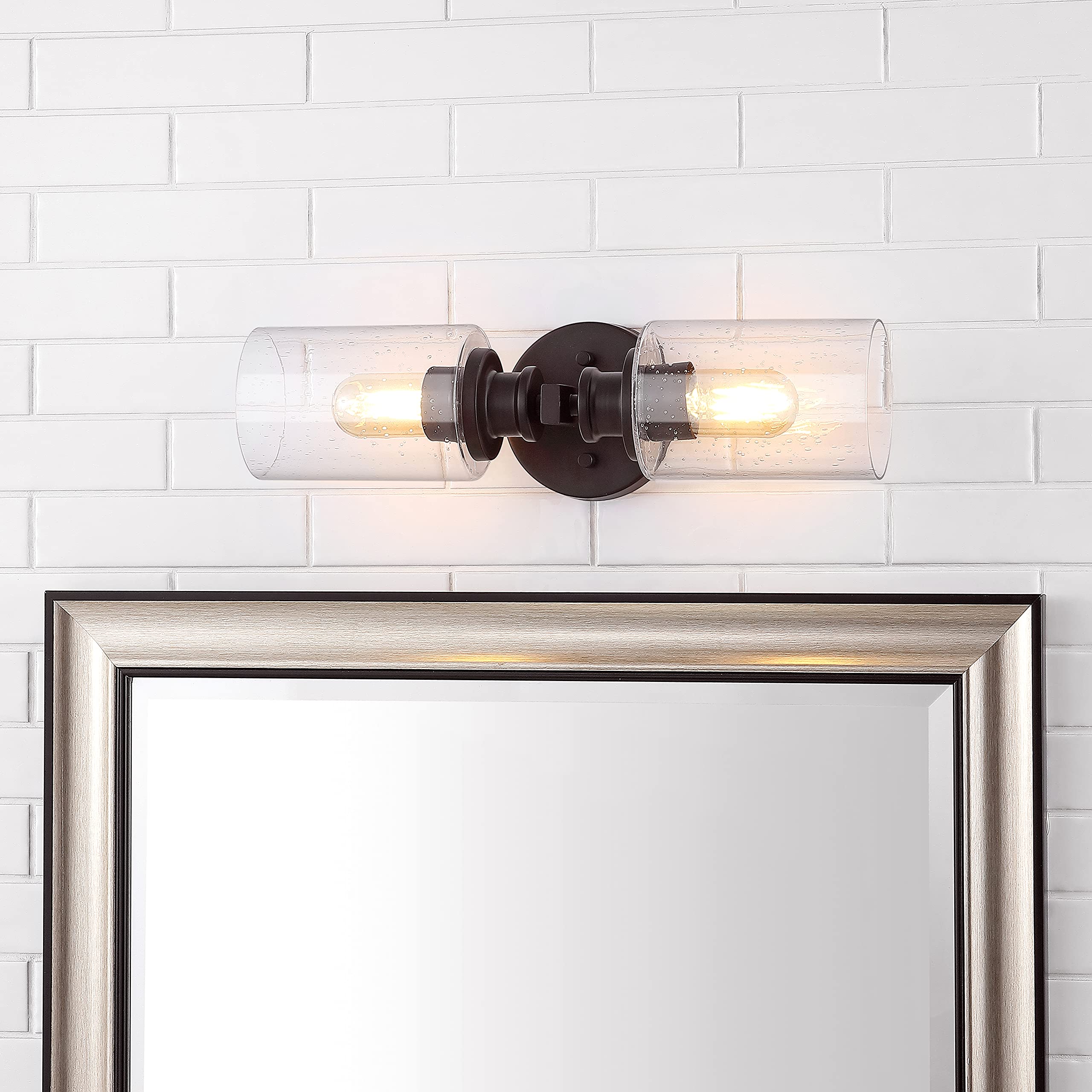 JONATHAN Y 2-Light Vanity Light, 16.5in Cylinder, Oil Rubbed Bronze, Metal, Model JYL7577B, Farmhouse Contemporary Design