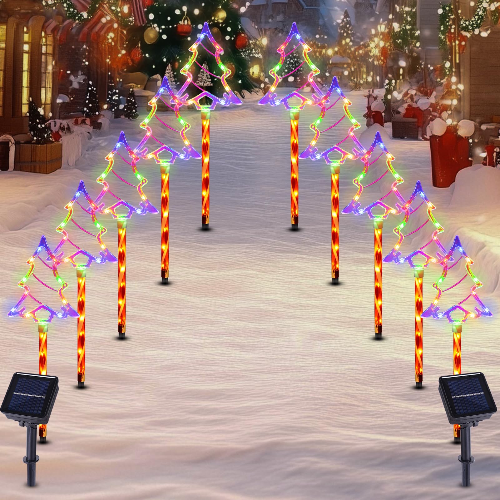 Christmas Solar Pathway Lights Outdoor Decorations  8 Modes Xmas Tree Candy Lights Waterproof Led Garden Stake Light For Walkway Yard Lawn Porch Holiday Decor 5-Pack (Multicolor Tree  10 Pack)