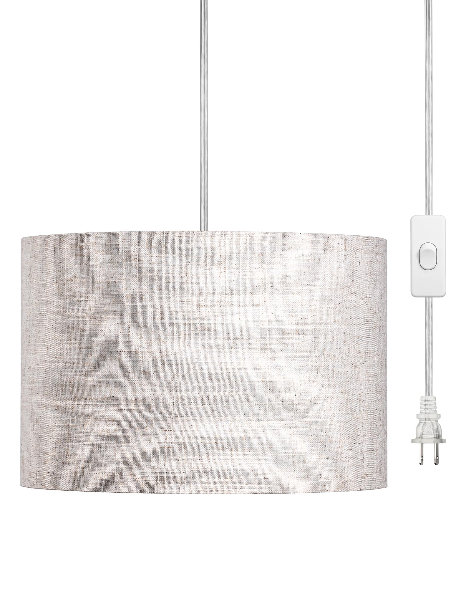 DEWENWILS Plug in Pendant Light, Hanging Light with 15Ft Clear Cord, On/Off Switch, Beige Linen Shade, Hanging Light Fixture for