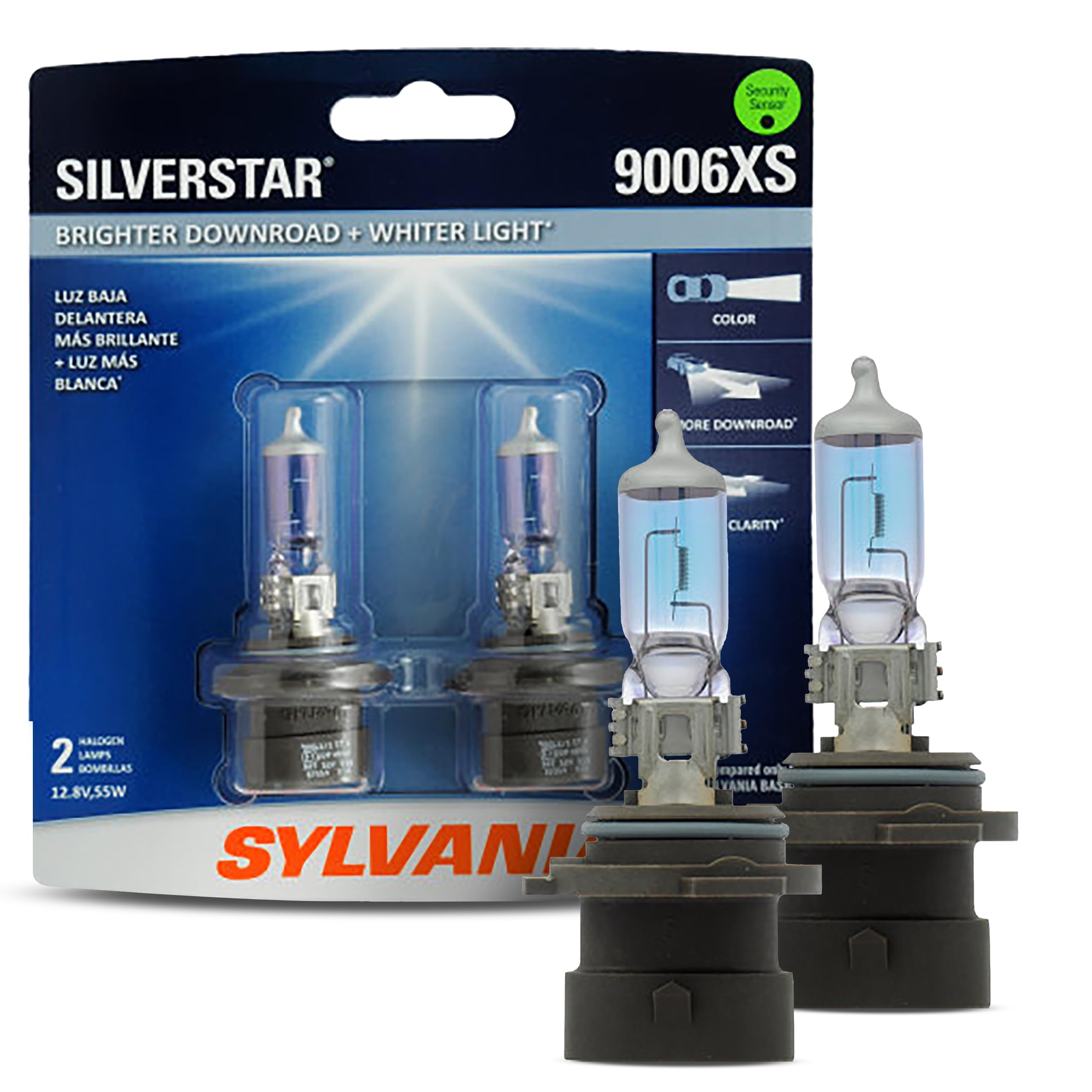 SYLVANIA 9006XS SilverStar Halogen Headlight Bulbs, High/Low Beam & Fog, Brighter Whiter Light, 2-Pack