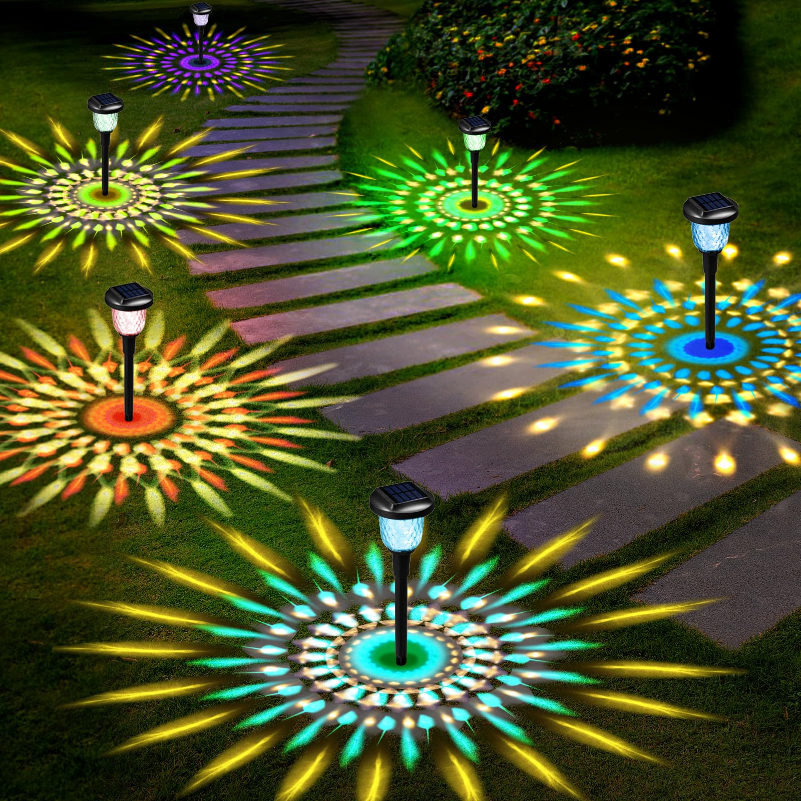 Umickoo Solar Outdoor Lights,6 Pack Dream Dynamic Solar Pathway Lights,Waterproof Color Changing Solar Walkway Lights Maintain 1