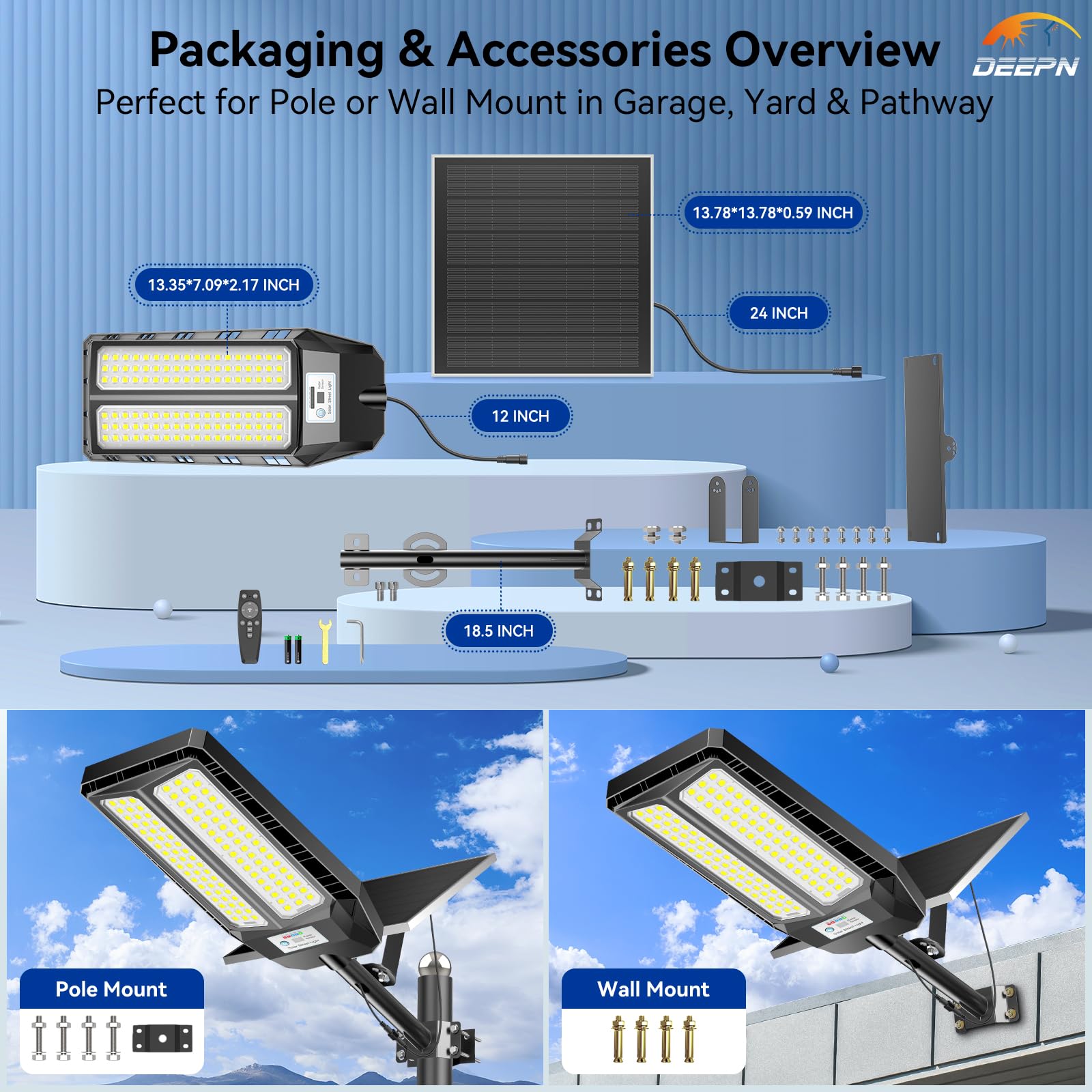 Solar Lights Outdoor 7000W, Solar Street Light IP67 Waterproof Dusk to Dawn 300000 Lumens LED Security Flood Lights with Motion