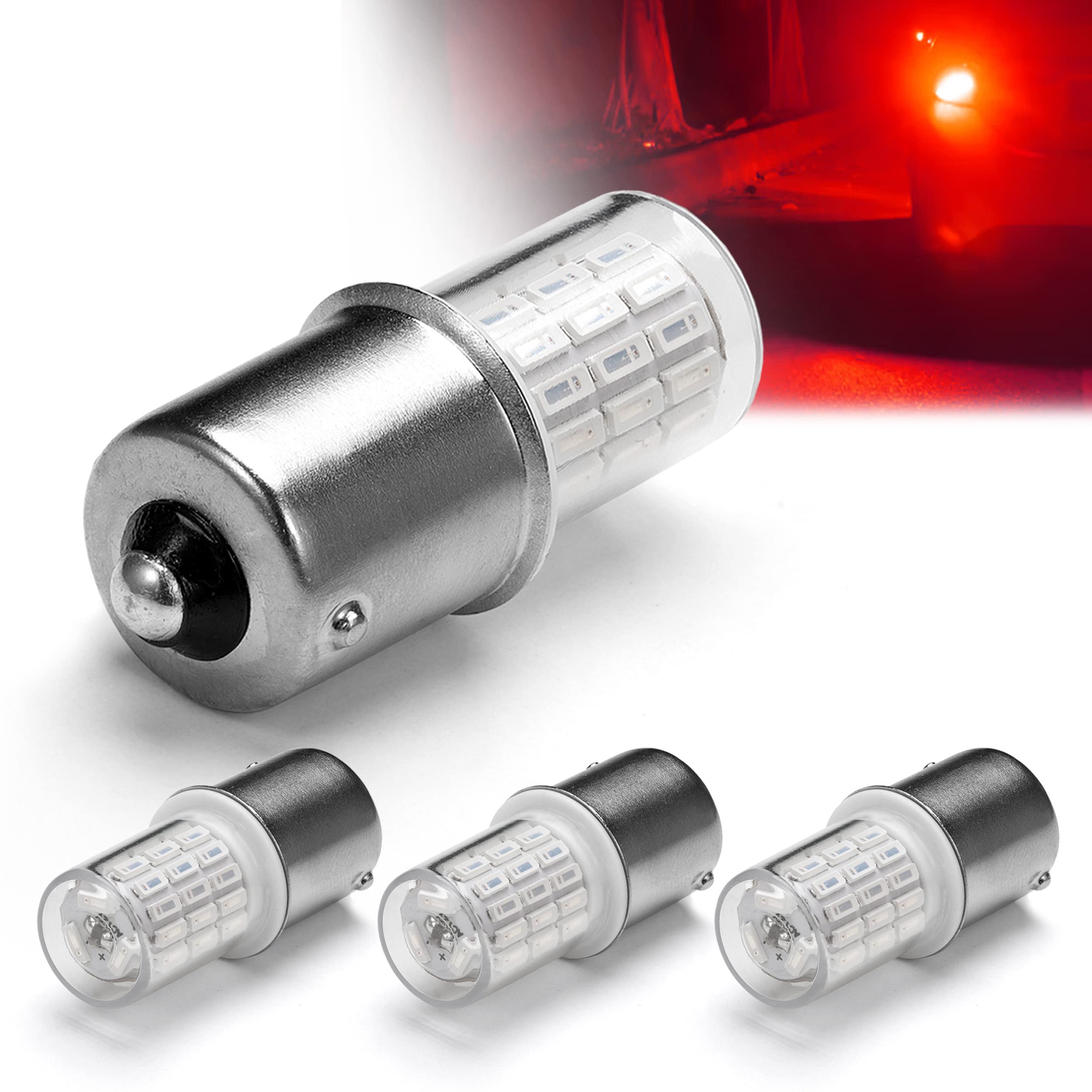 Ziomitus 12V LED Bulbs, BA15S, 1156 Red, for Brake/Tail/Turn Signal Lights, 4-Pack