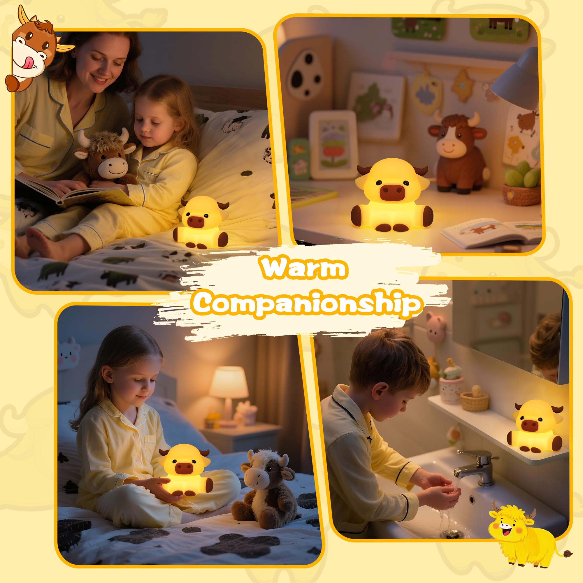 Okiyid Highland Cow Lamp  Dimmable Silicone Touch Night Light  Soft Glow Bedside Lamp For Bedroom Or Desk Decor  Highland Cow Gifts  Usb Powered With Gentle Illumination