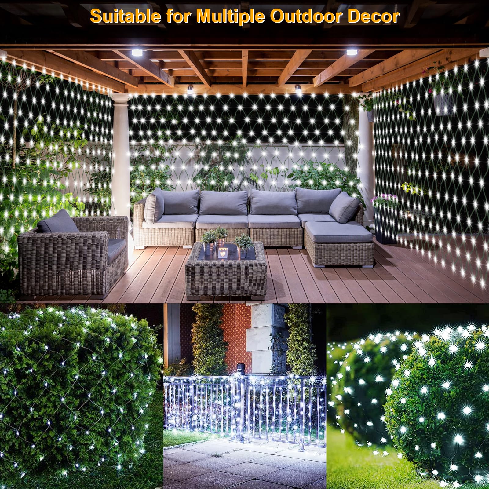 echosari Solar Net Lights Outdoor 100 LED 5Ft x 5Ft Cool White Mesh Light with 8 Modes for Tree Wall Backyard Decor