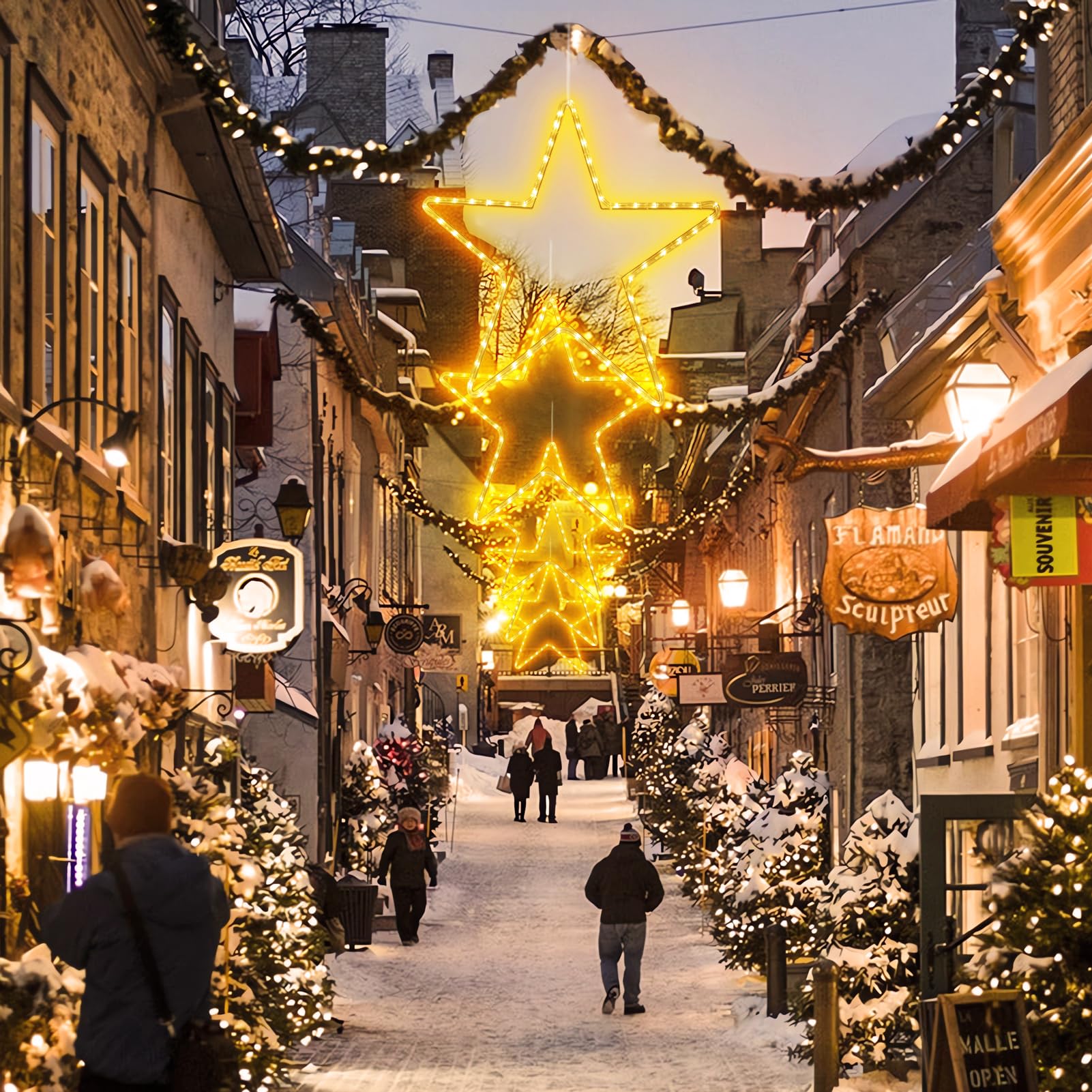 Dbfairy 19.68'' Star Outdoor Christmas Lights, 40 Leds Christmas Light Up Star With Timer, Hanging Big Star Window Lights Mains