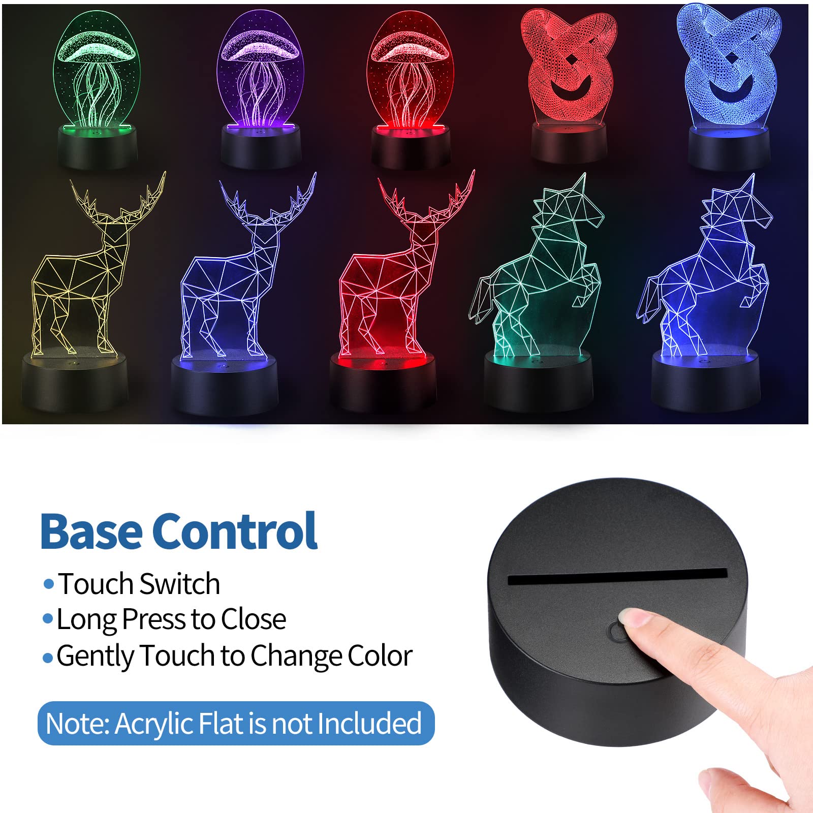 45 Pieces 3D Night LED Light Lamp Base, Light Base Holder with Remote Control and USB Cable Adjustable 16 Colors 4 Modes for Roo