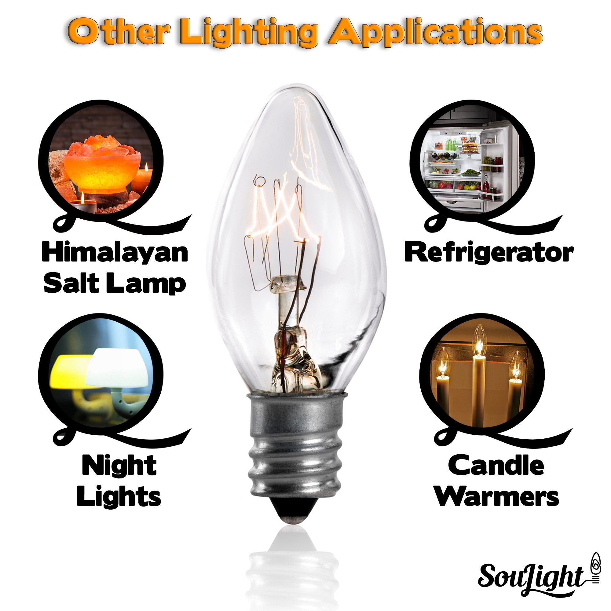 SouLight 15W Candelabra Base Bulbs - Clear Glass E12 C7 Socket, 12 Piece Set for Salt Lamps and Wax Warmers