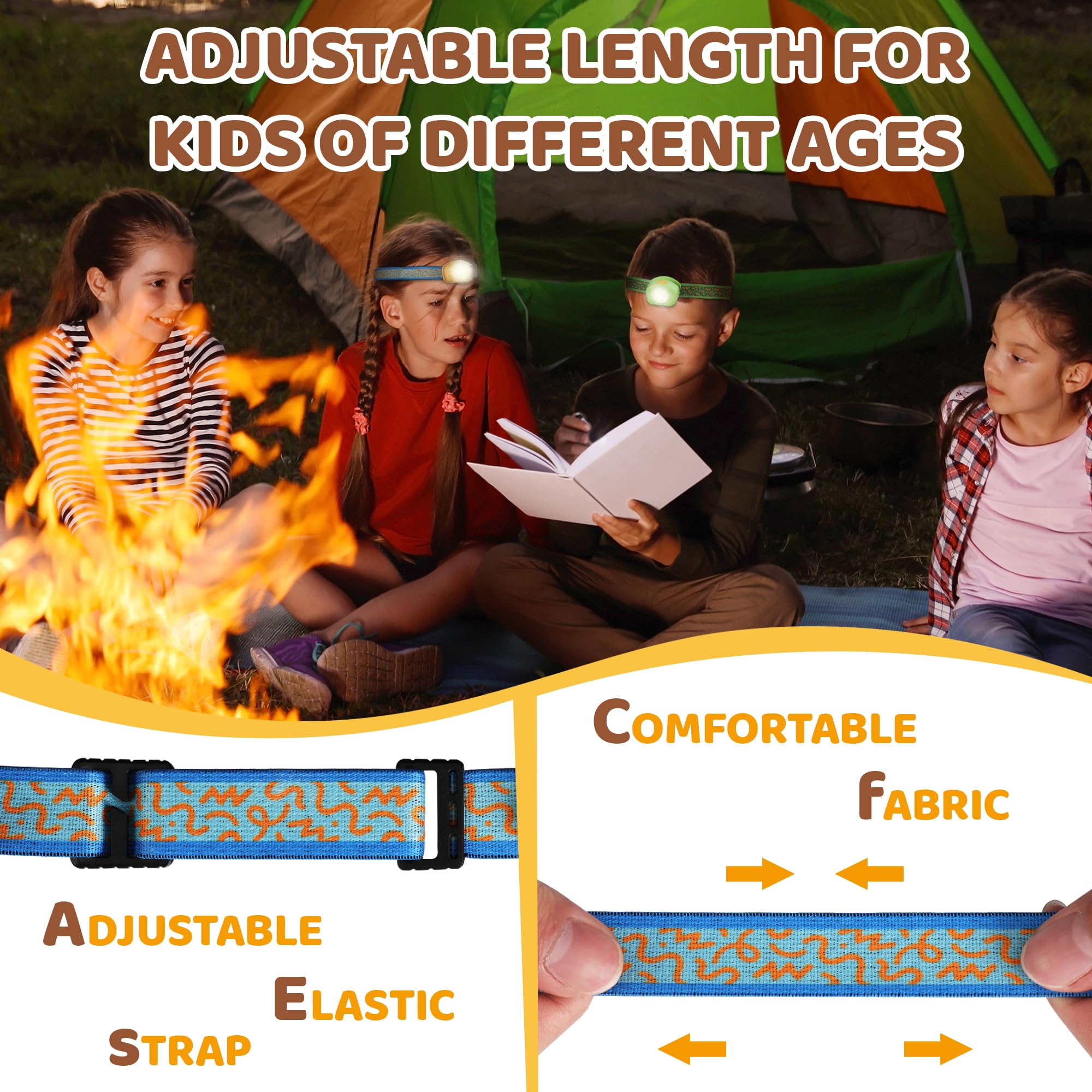 EverBrite Rechargeable LED Headlamp for Kids - RGB Mode, Adjustable Headband, Multicolor, Perfect for Camping & Halloween - Model E021054, Sunrise