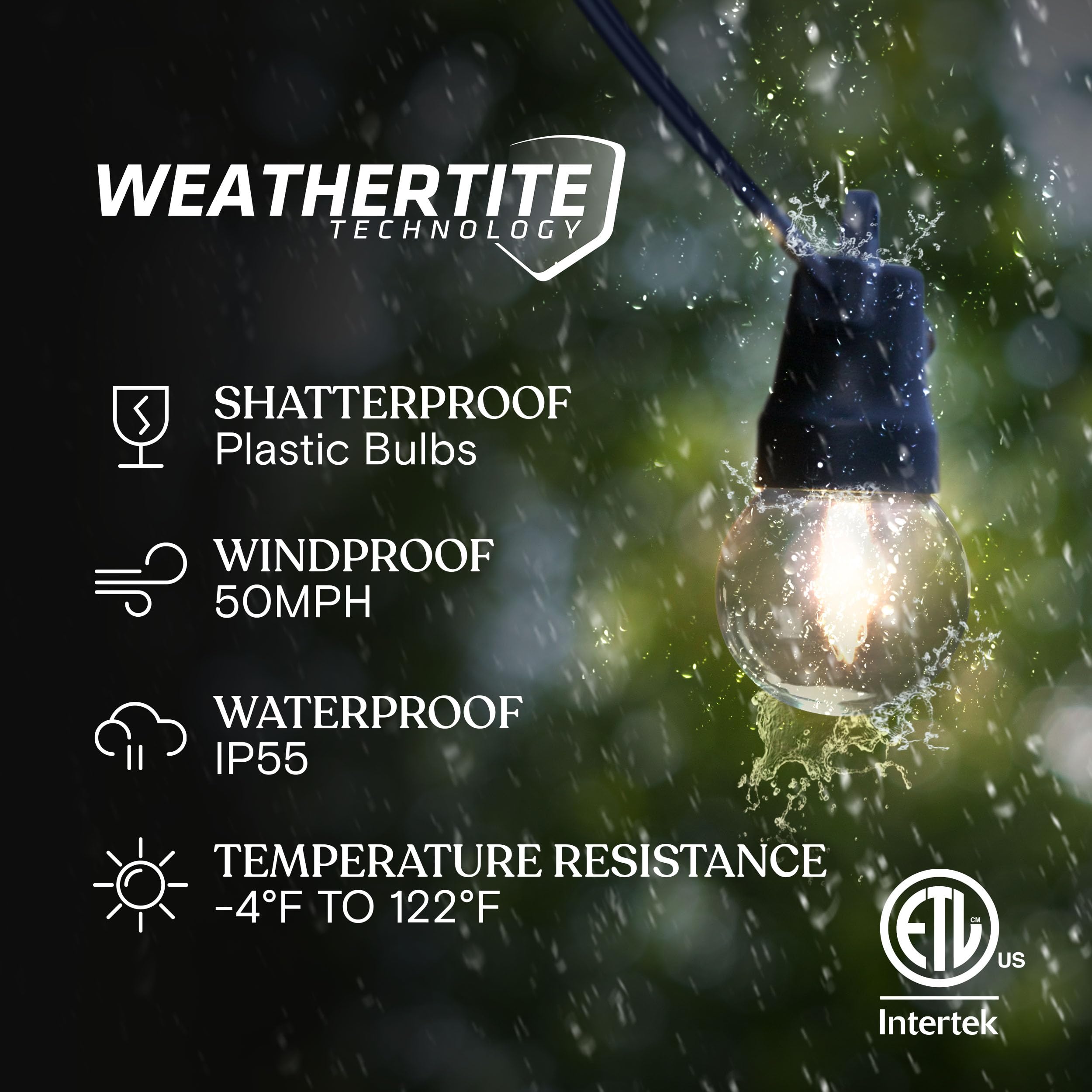 Brightech Ambience Pro Solar LED String Lights - 27 Ft Waterproof Bistro Lights - Soft White - G40Solar - Retro Edison Bulbs