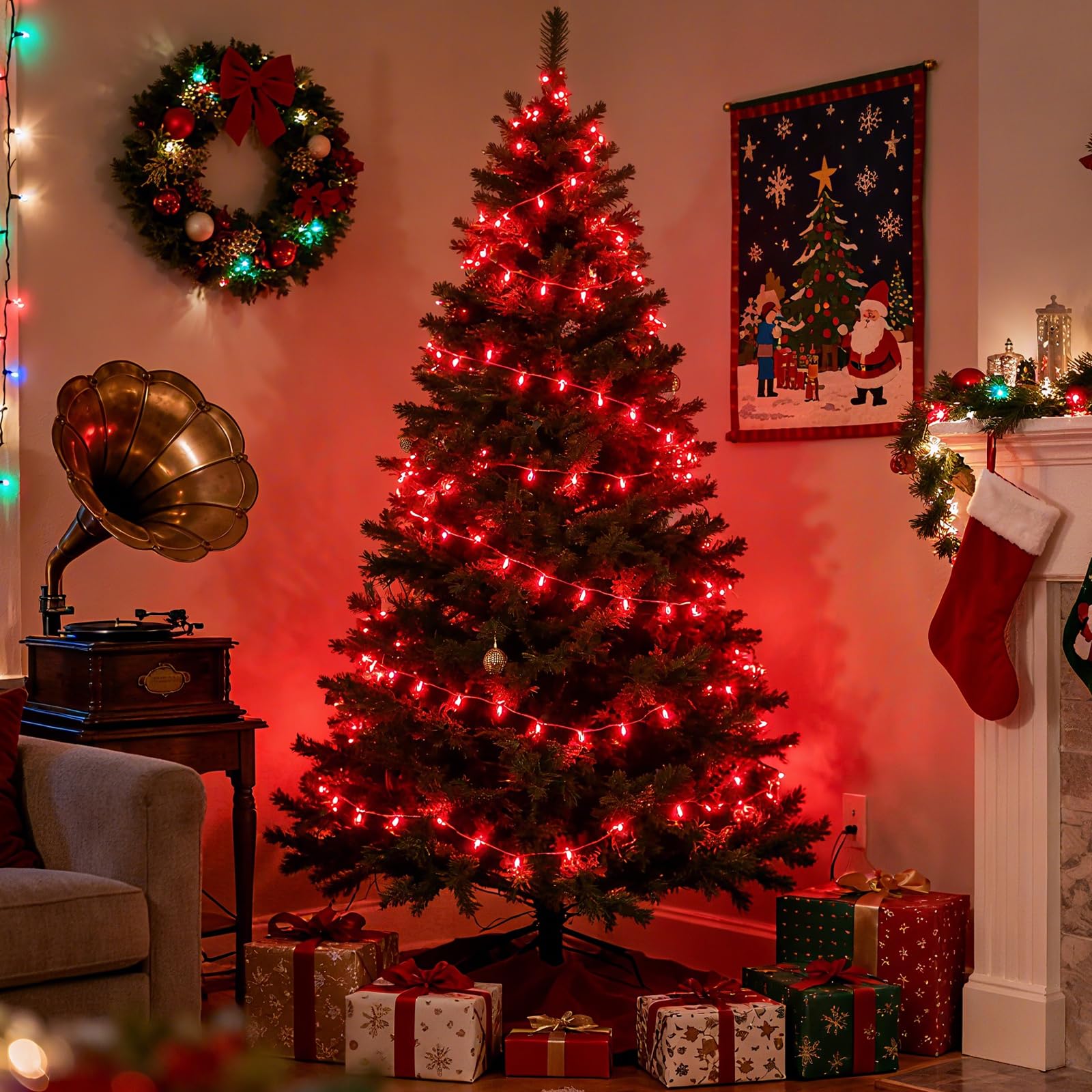 Vtechology 500 Led Red Christmas Tree Light 170Ft Connectable Christmas Lights With 8Modes Ul Certified Lights String Outdoor For Christmas Holiday Party Decor