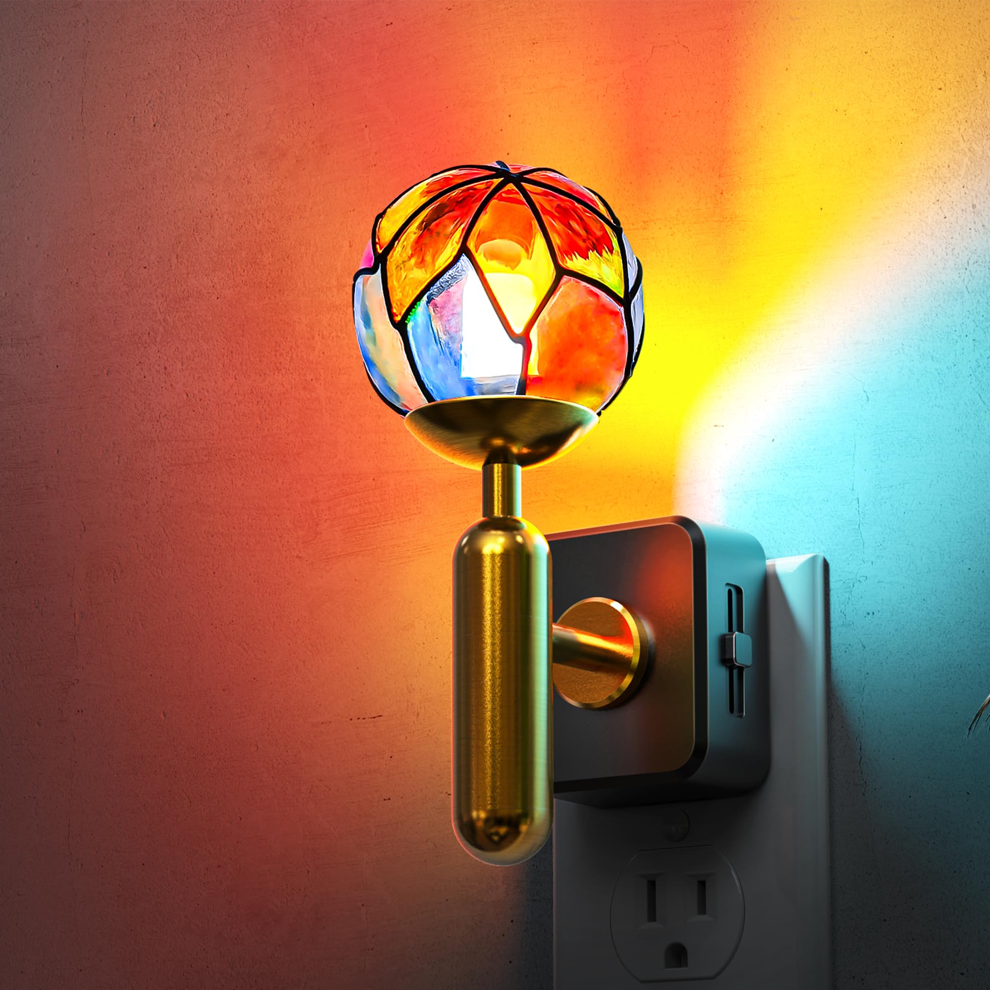 L LOHAS LED Vintage Night Light Plug in with 0-100% Stepless Dimming, Stained Glass Nightlight with Dusk to Dawn Sensor, Aesthet