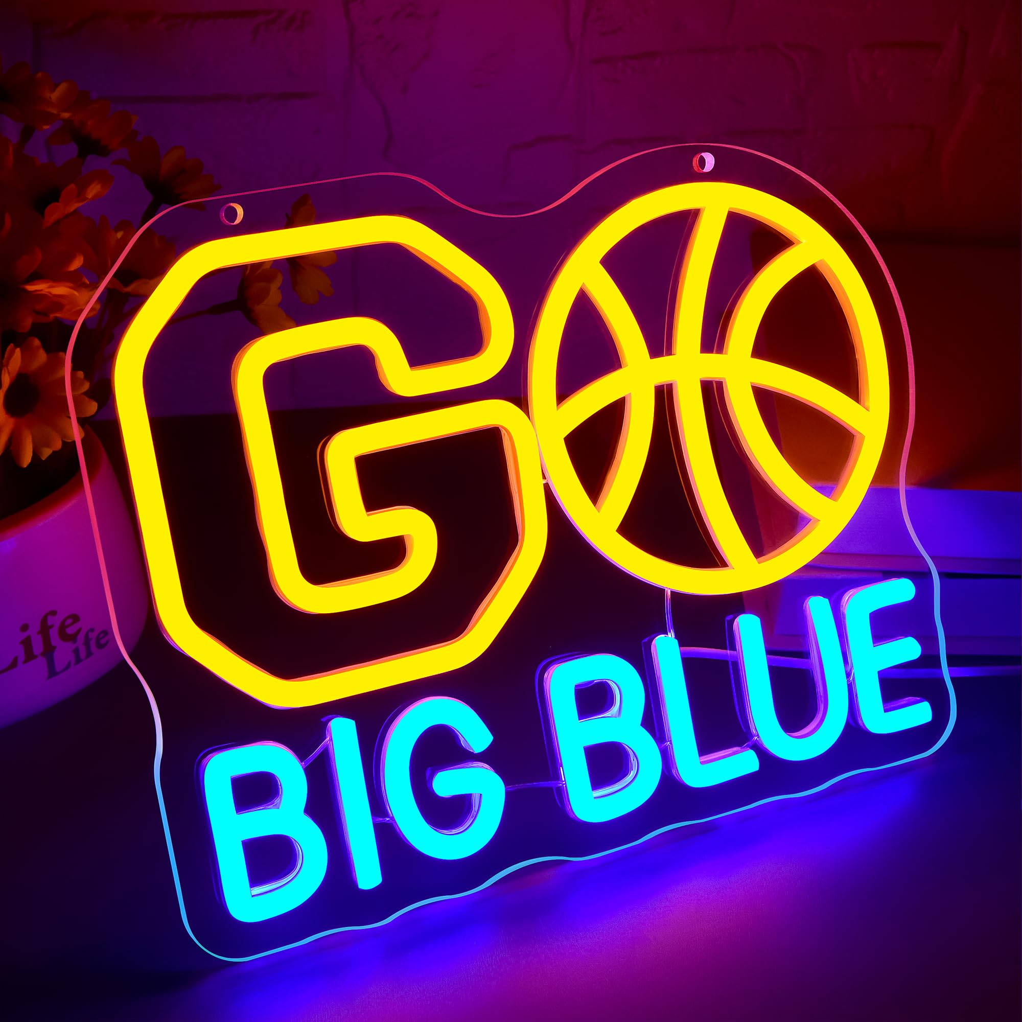 Go Big Blue Neon Sign For Wall Decor Dimmable Basketball Led Neon Light University Basketball Team Slogan Signs For Dorm Club Man Cave Basketbal Decor Gifts For College Student Size 11*8.9In(Fmcp185)