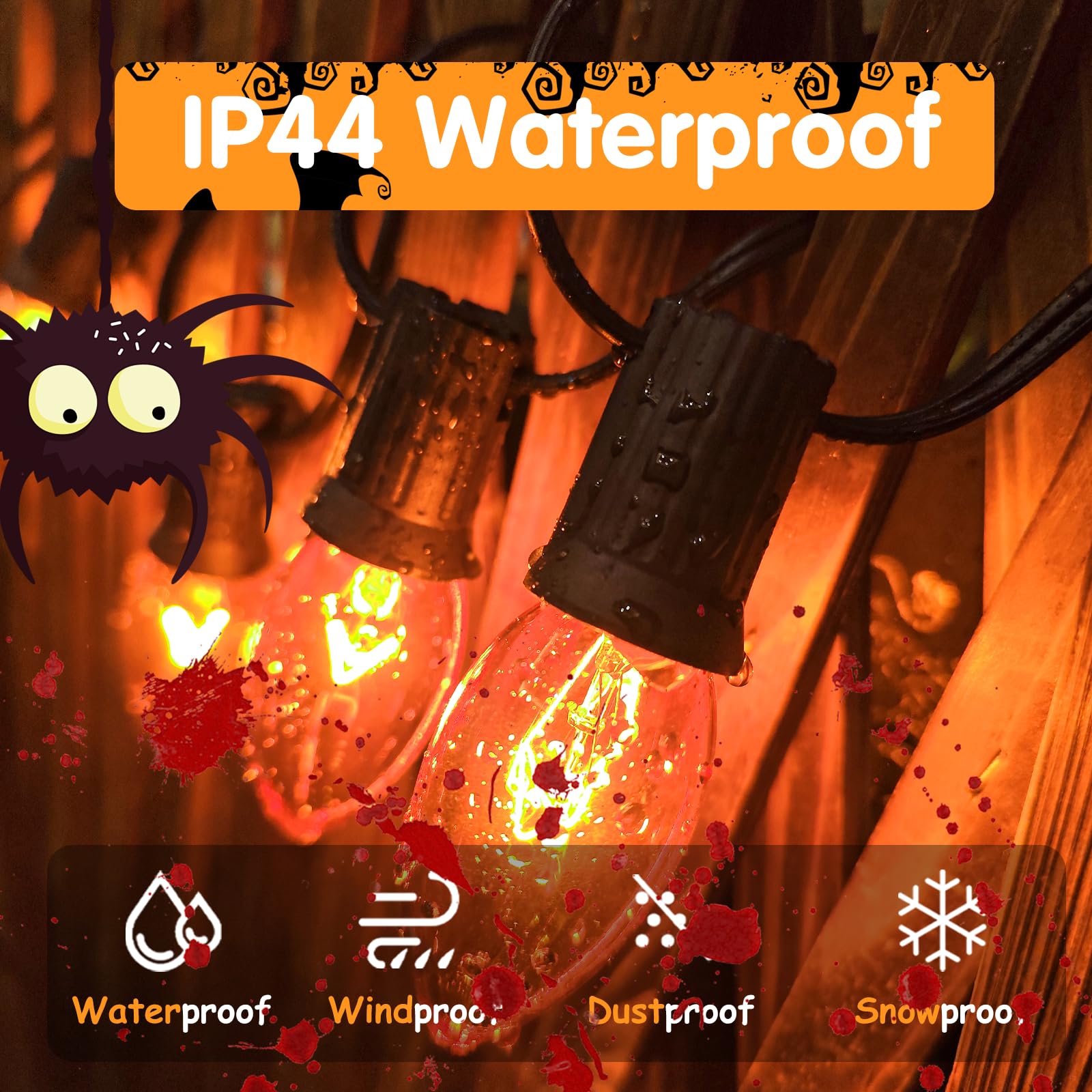 Romasaty C9 String Lights, 25FT Clear Orange Halloween Lights, 27 Bulbs, Glass, Black Wire