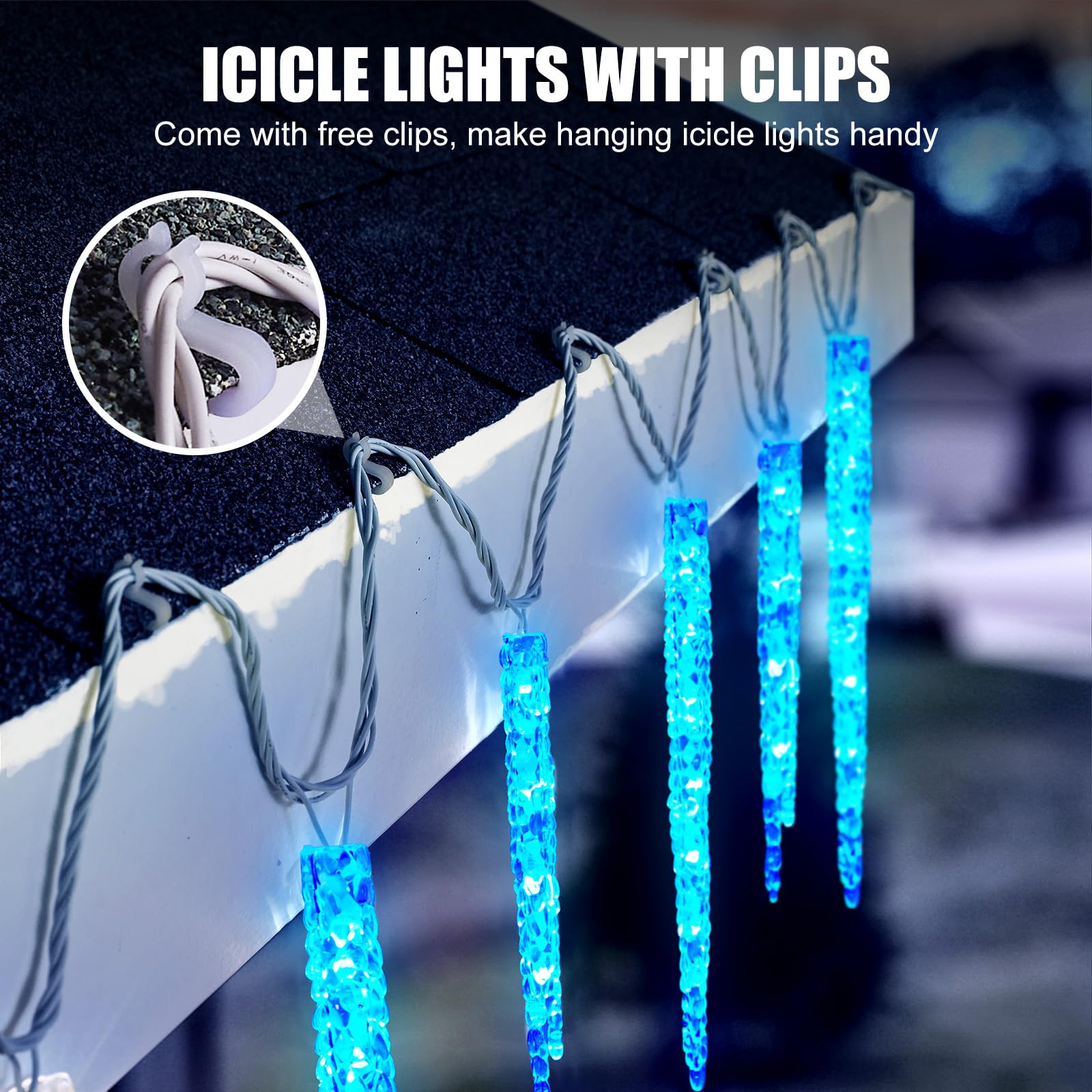 Minetom Icicle Lights Outdoor, 20ft 100 LED Twinkling Crystal String Lights, Waterproof, Blue, Model 39416A