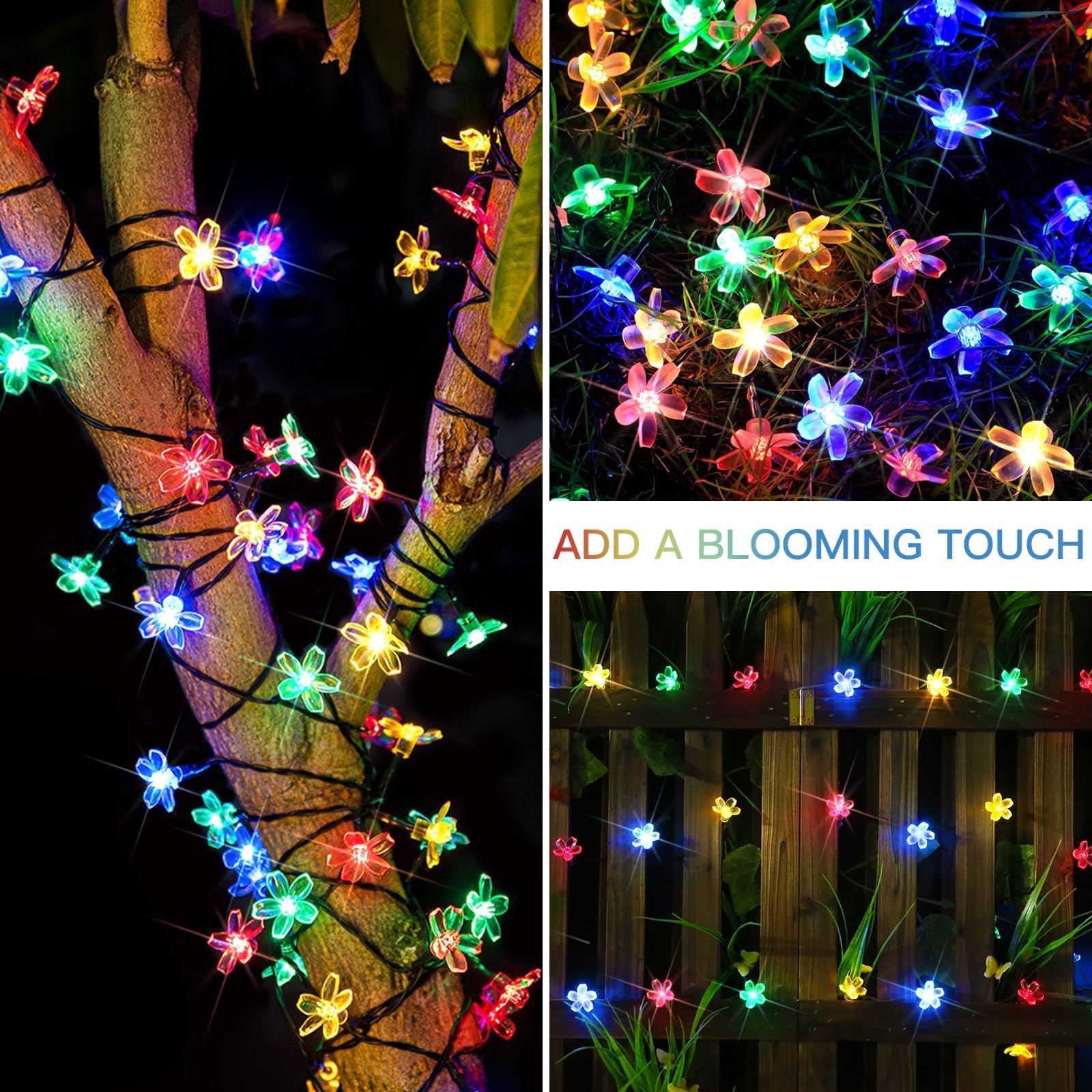 suddus Solar String Lights - 50 LED Waterproof Fairy Lights, Multi-colored Flower Design, 2 Pack for Indoor/Outdoor Decorations