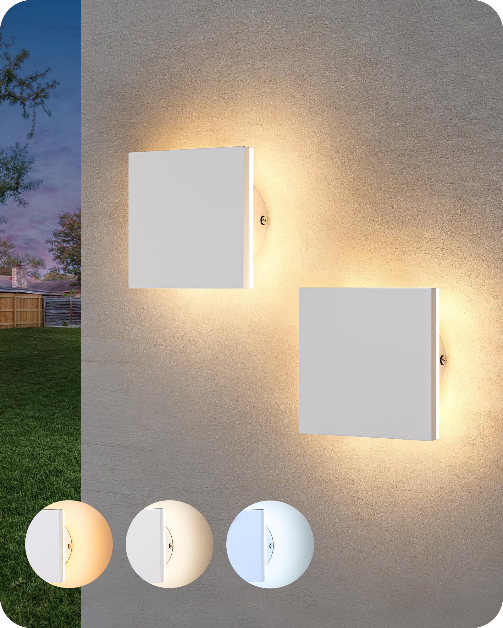 EDISHINE 2 Pack LED Outdoor Wall Lights Exterior/Interior, 3000K-5000K Dimmable Wall Sconce, Small Square Modern Exterior Lighti