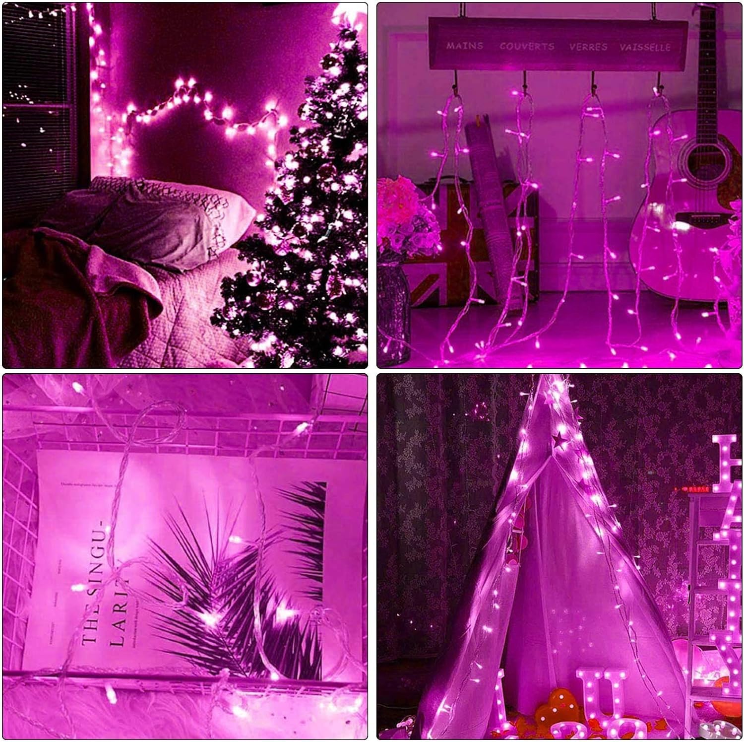 ILLUMINEW Pink String Lights Outdoor Valentines Day Decorations, 8 Modes Fairy Christmas Lights Plug in for Bedroom Tree Outside