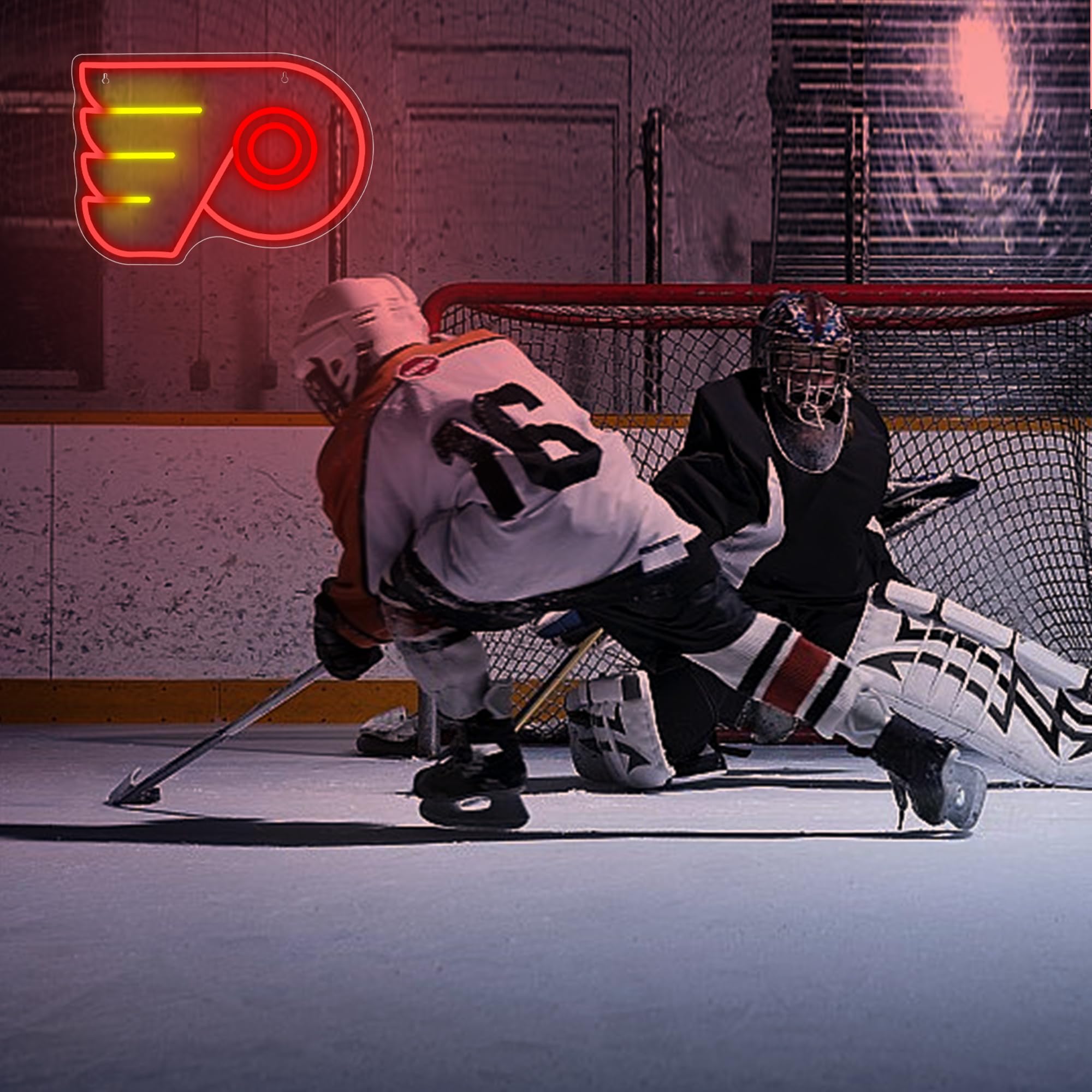 FTMGGDG Ice Hockey Neon Sign, Flyers LED Light, Acrylic, 16.5x11.8 inches, Model FMXD600, Flyers Team Decor