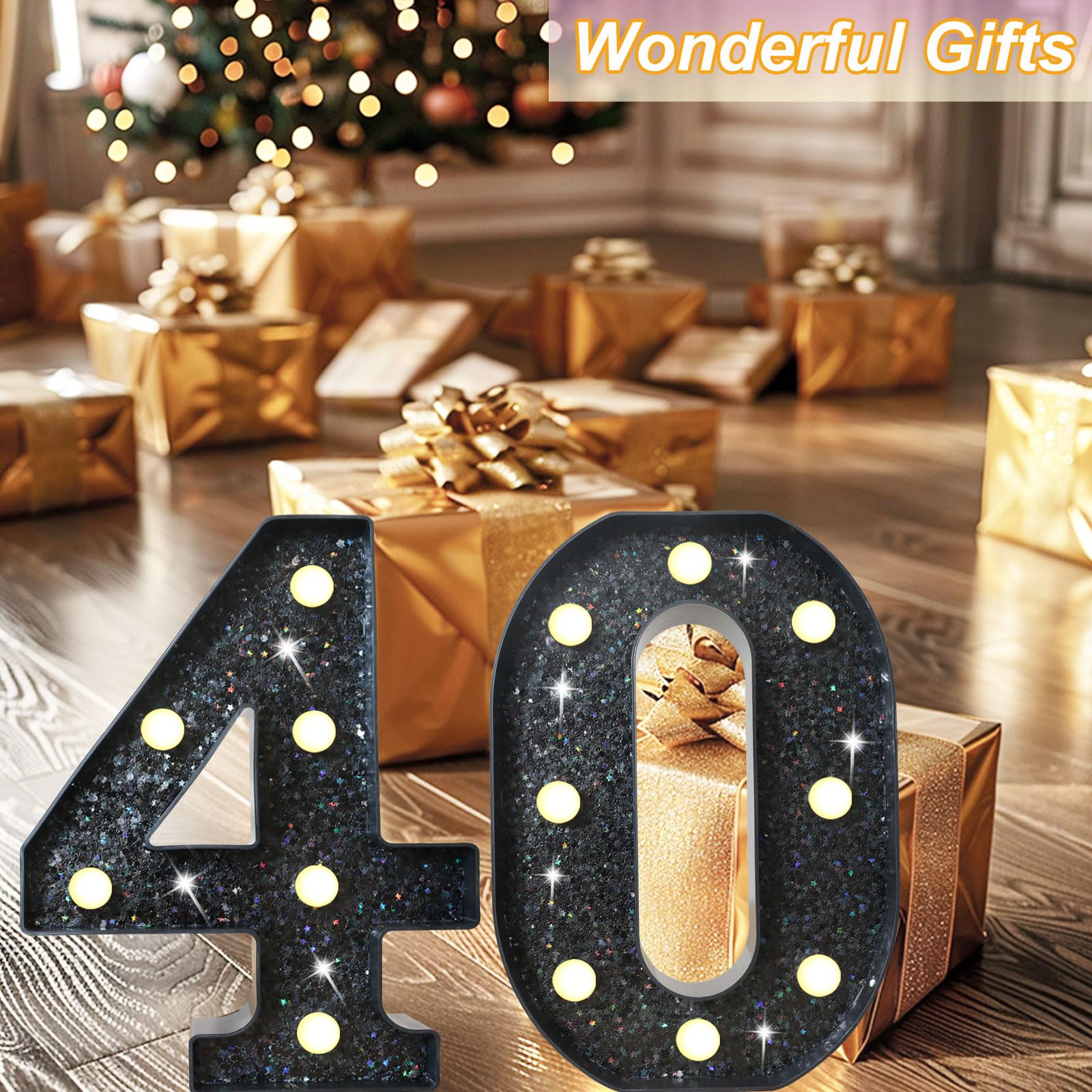 8.8 Decorative Led Light Up Numbers  Glitter Marquee Numbers Lights For 40Th Birthday Decorations  Shiny Lighted Number Sign For Birthday Party Wedding Anniversary Home Decor  Glitter Black 40
