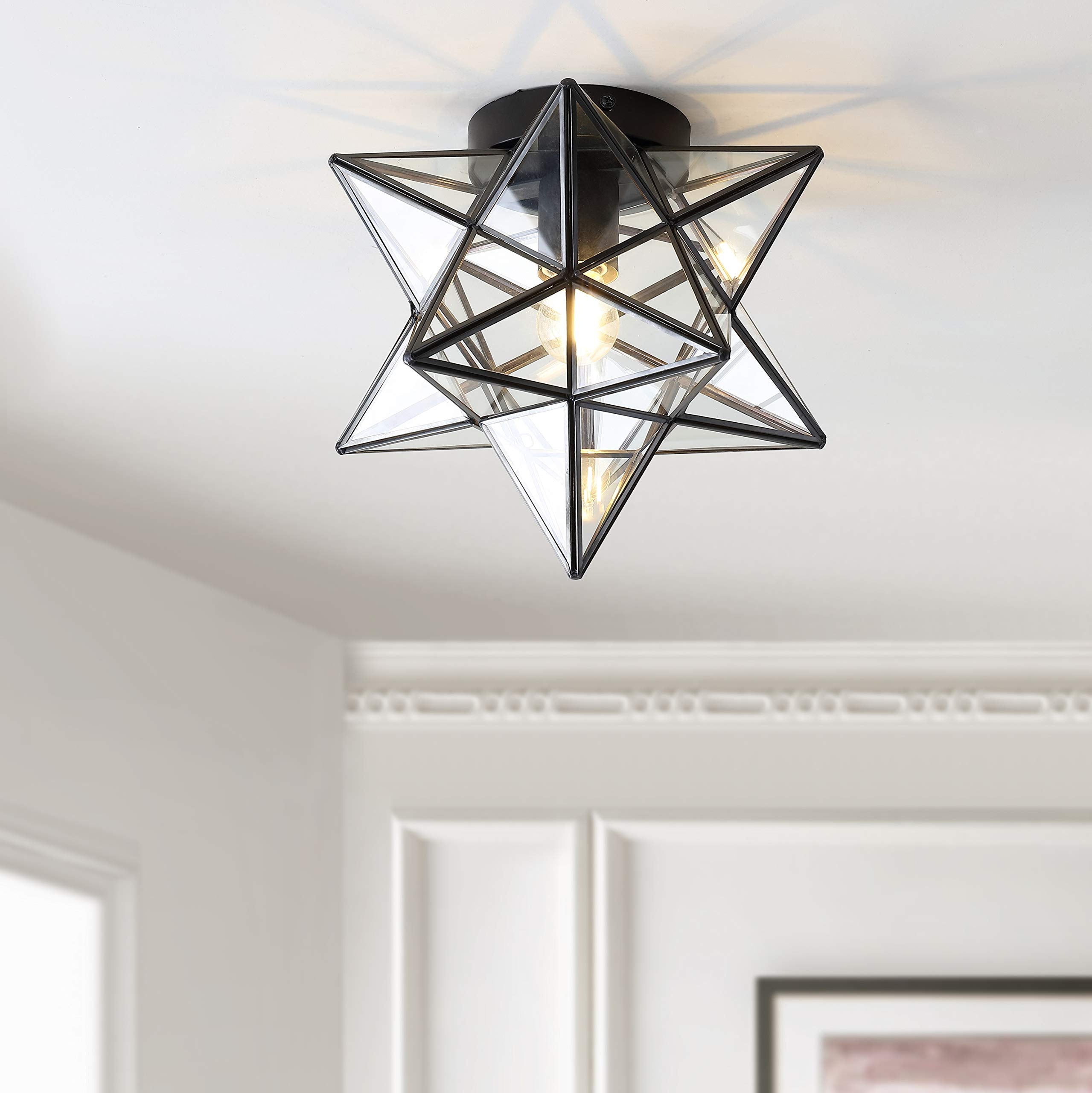 Jonathan Y Jyl9035A Stella 12'' Moravian Star Metal/Glass Led Flush Mount Contemporary Dimmable, For Kitchen,Hallway,Bathroom,St