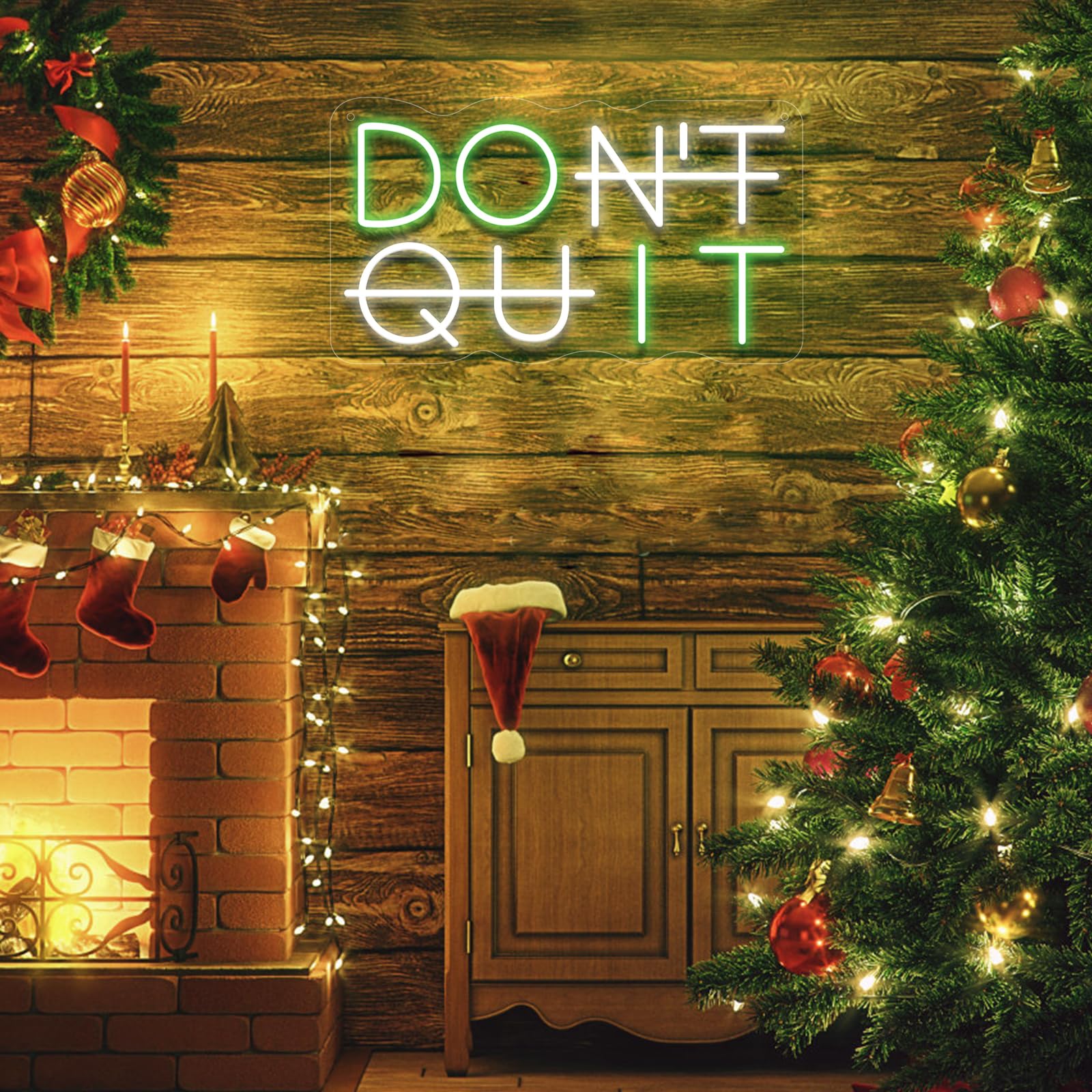 YIKBIK Don't Quit LED Neon Sign - Green&White Acrylic Wall Decor for Office, Gym, Man Cave, Gamer Room, USB Powered Adjustable Lighting